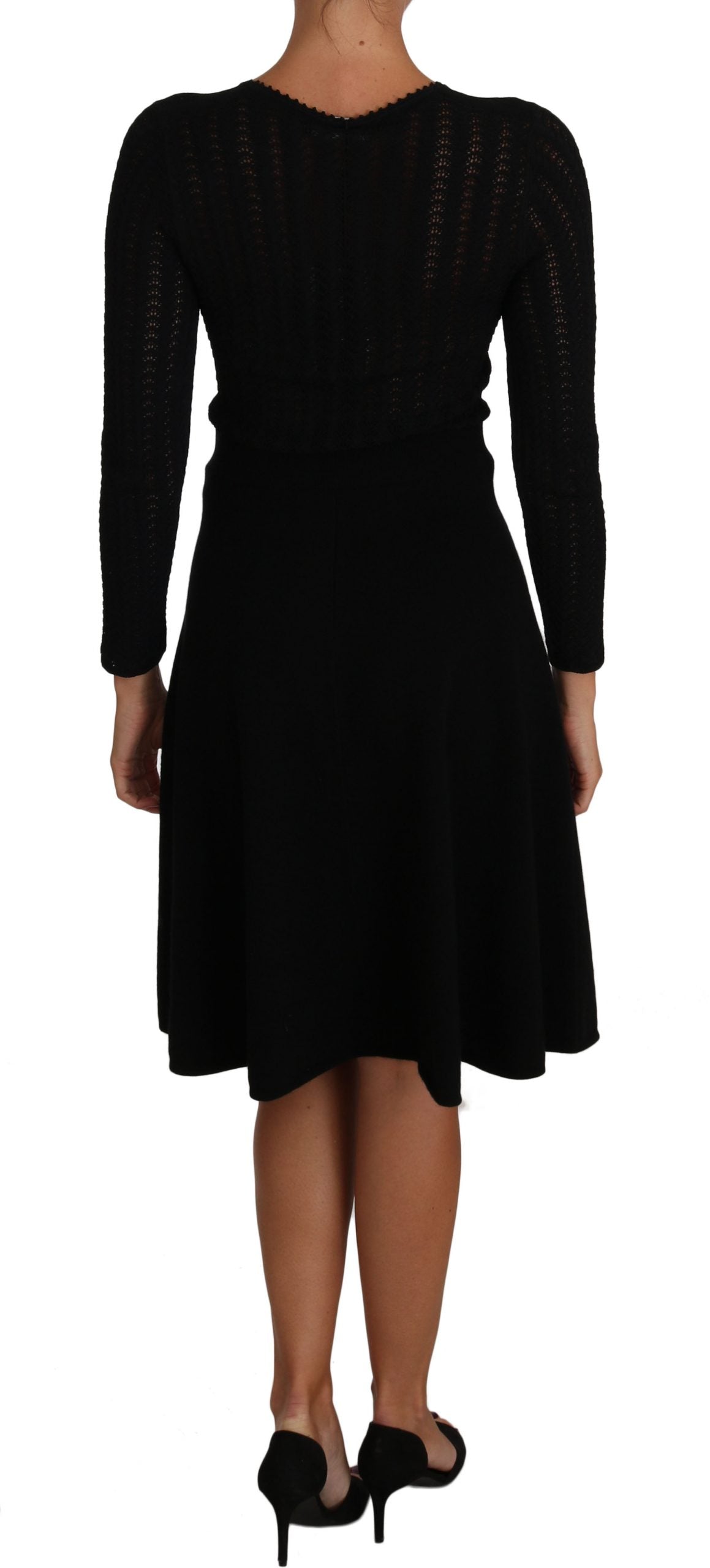Robe fourreau en laine tricotée noire Dolce & Gabbana à manches longues