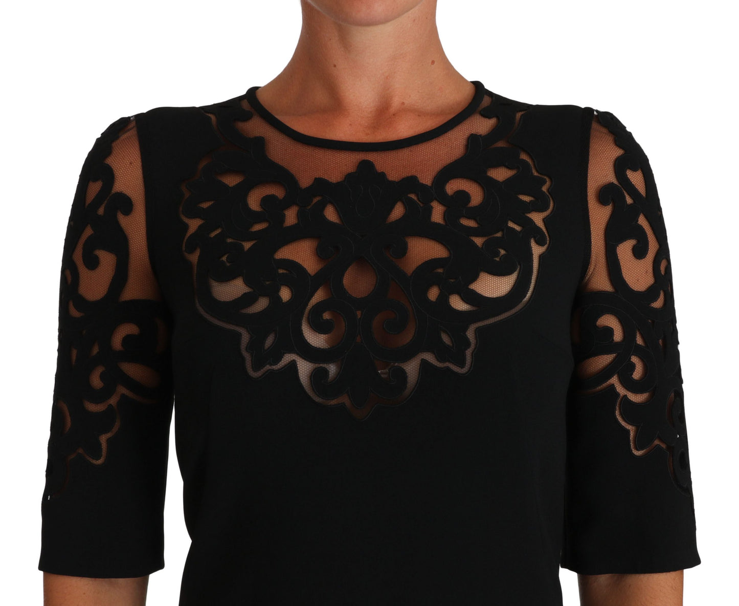 Robe cocktail noire à motifs floraux découpés Dolce & Gabbana