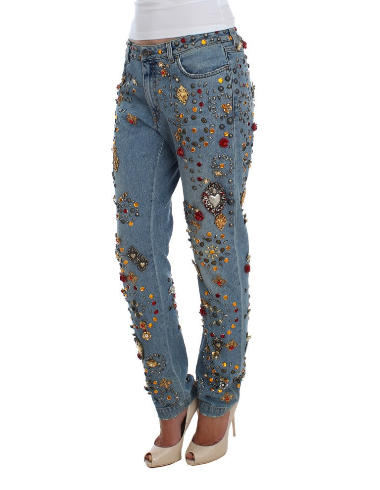 Jean Dolce & Gabbana orné de cœurs et de roses en cristal