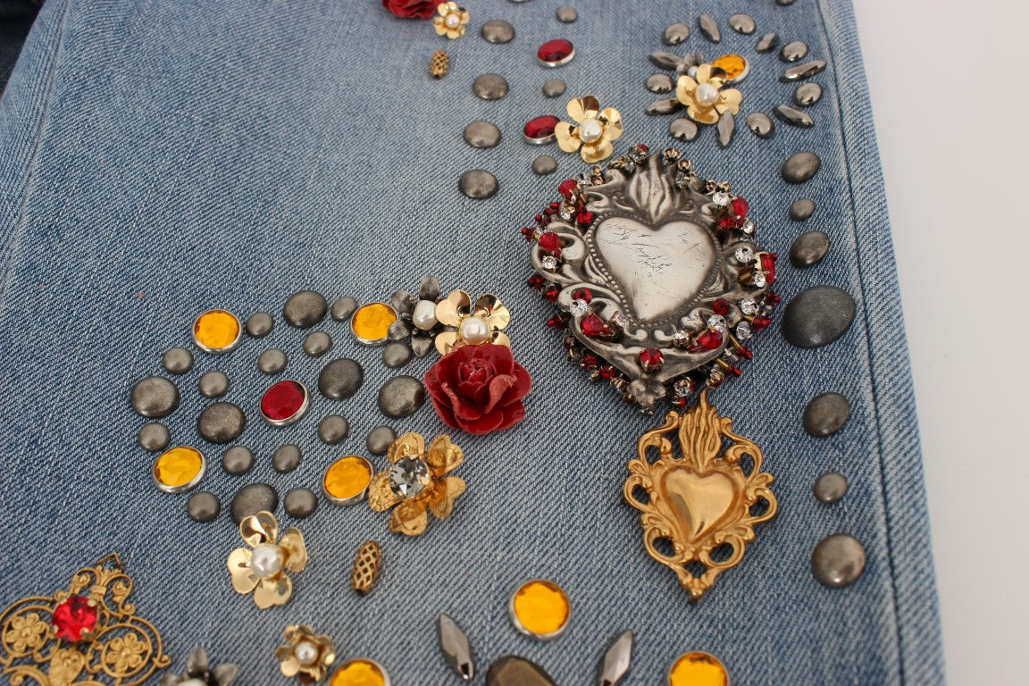 Jean Dolce & Gabbana orné de cœurs et de roses en cristal