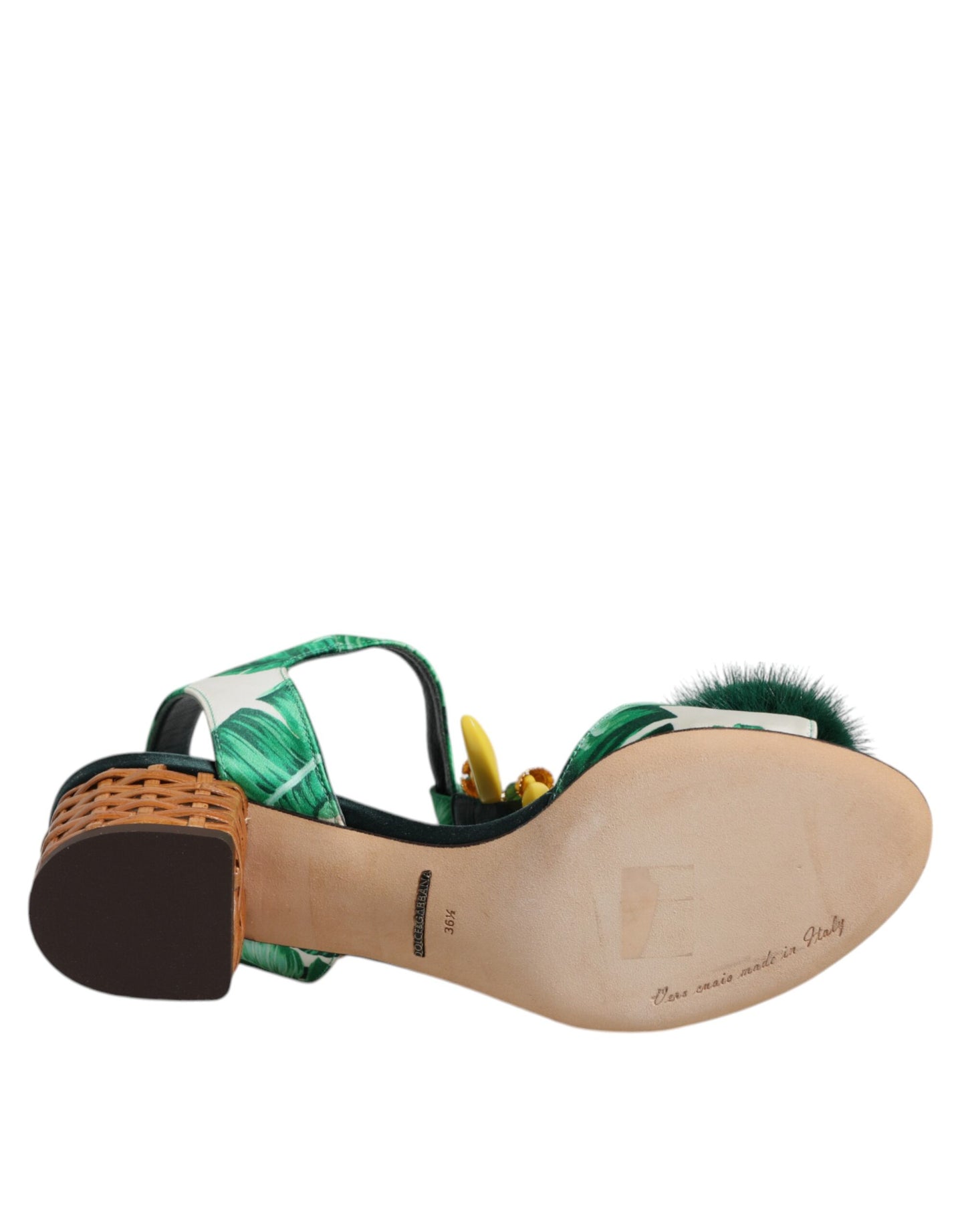 Sandales Dolce & Gabbana ornées de fourrure et de cristaux verts