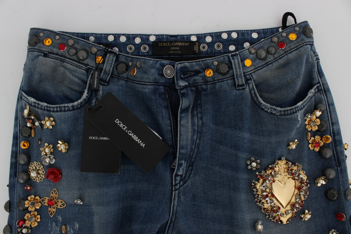 Jean Dolce & Gabbana orné de cœurs et de roses en cristal