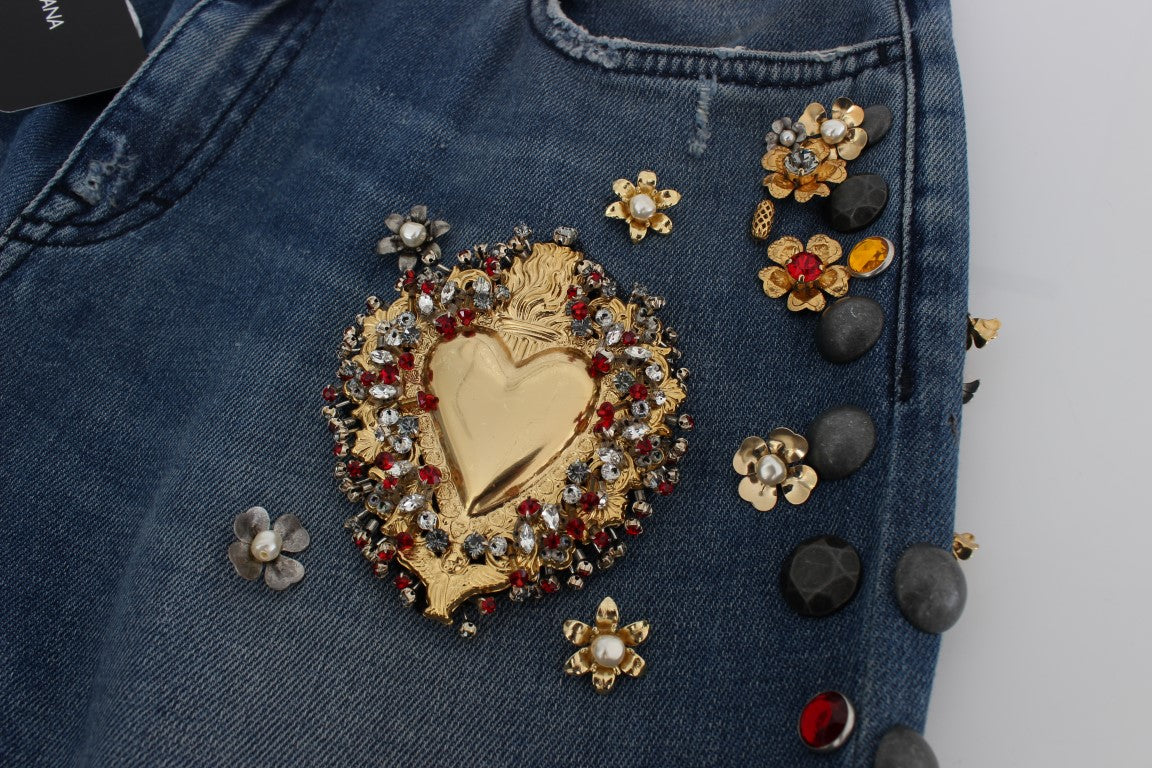 Jean Dolce & Gabbana orné de cœurs et de roses en cristal