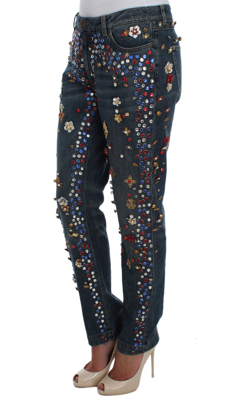 Jean Dolce & Gabbana orné de cœurs et de roses en cristal