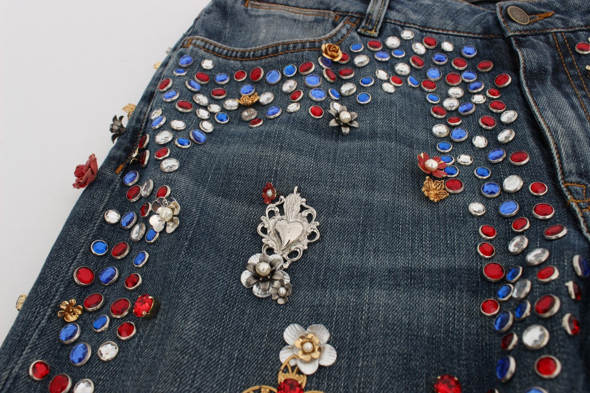 Jean Dolce & Gabbana orné de cœurs et de roses en cristal
