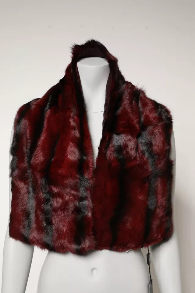 Foulard châle en fourrure à rayures noires et rouges Dolce & Gabbana
