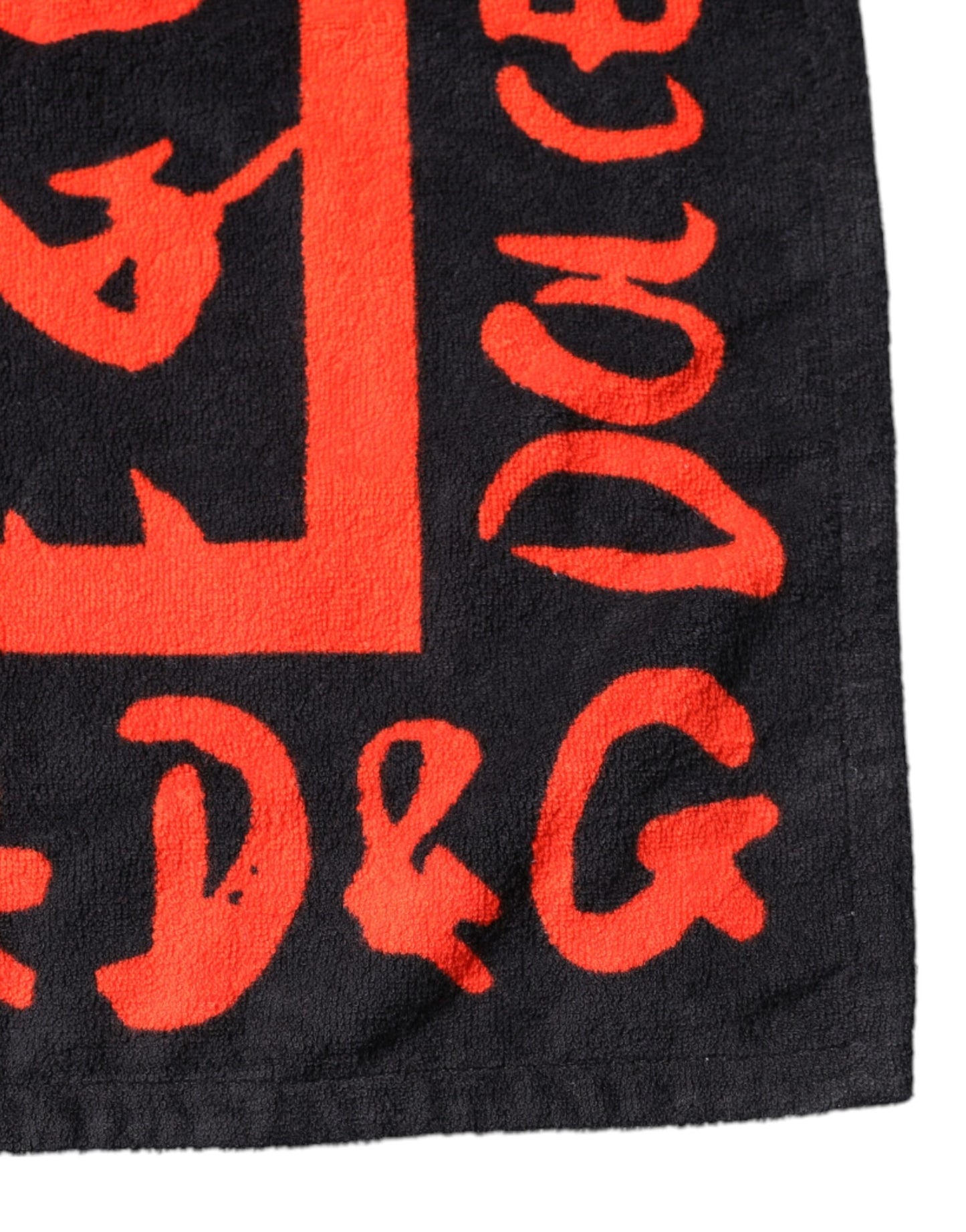 Serviette de plage en coton imprimé logo Dolce & Gabbana noir et rouge
