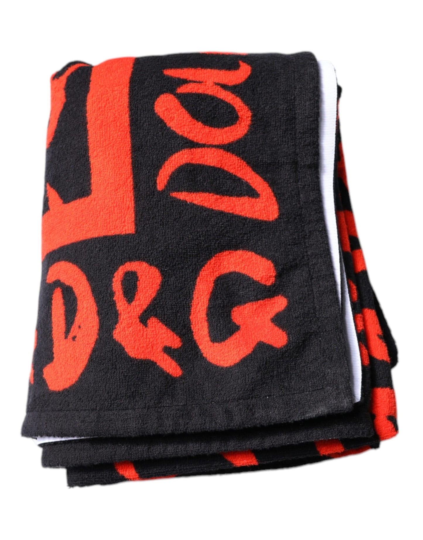 Serviette de plage en coton imprimé logo Dolce & Gabbana noir et rouge