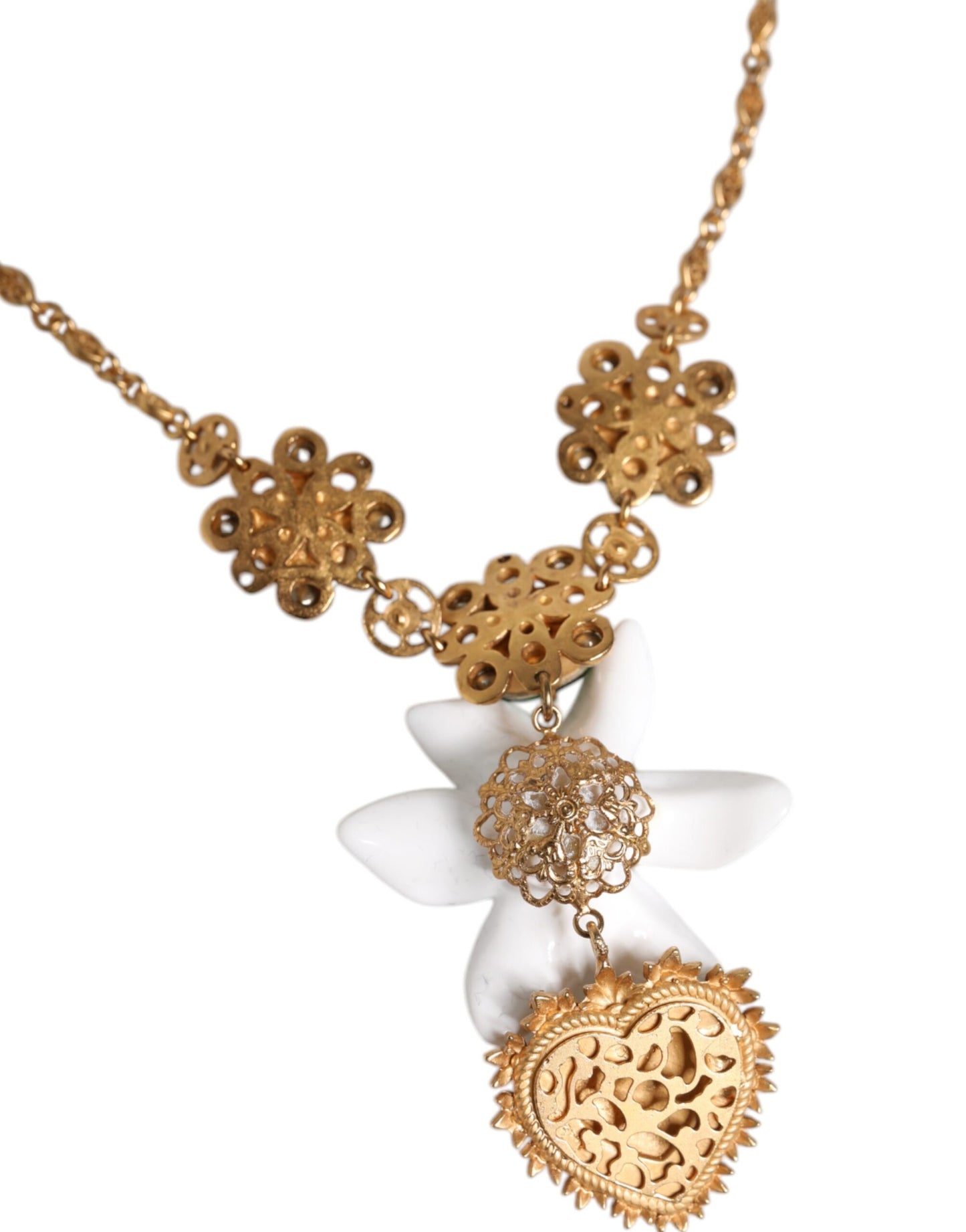 Dolce & Gabbana Halskette mit Herzanhänger aus goldenem Messing mit Lilienkristall