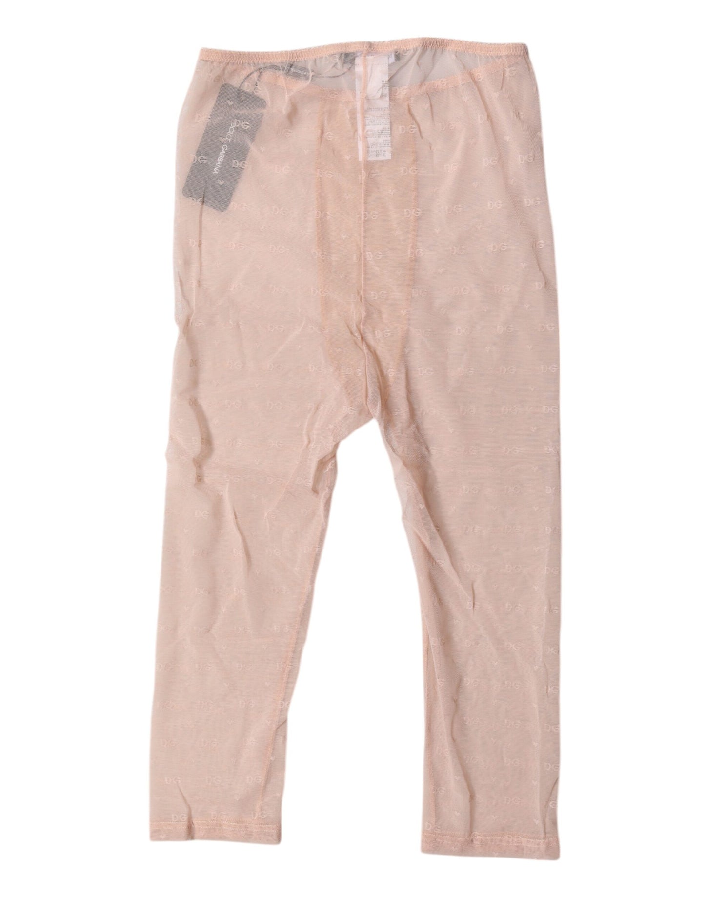 Dolce & Gabbana - Collants courts en dentelle beige avec logo