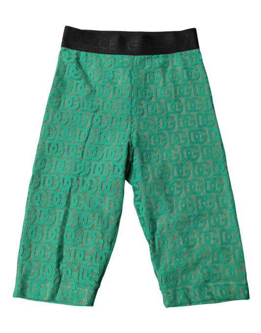 Dolce & Gabbana – Kurze Strumpfhose mit grünem Logo und Monogramm