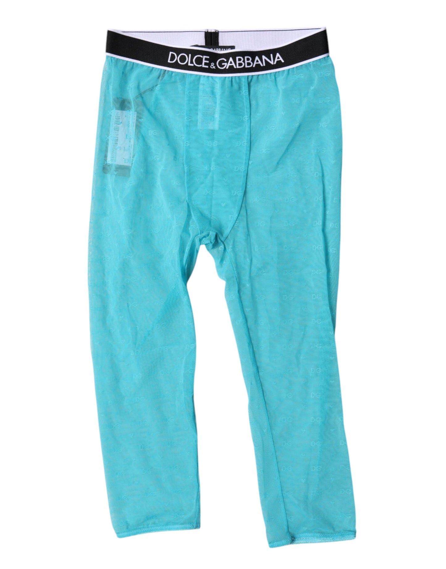 Collants courts en nylon bleu clair Dolce & Gabbana avec logo DG