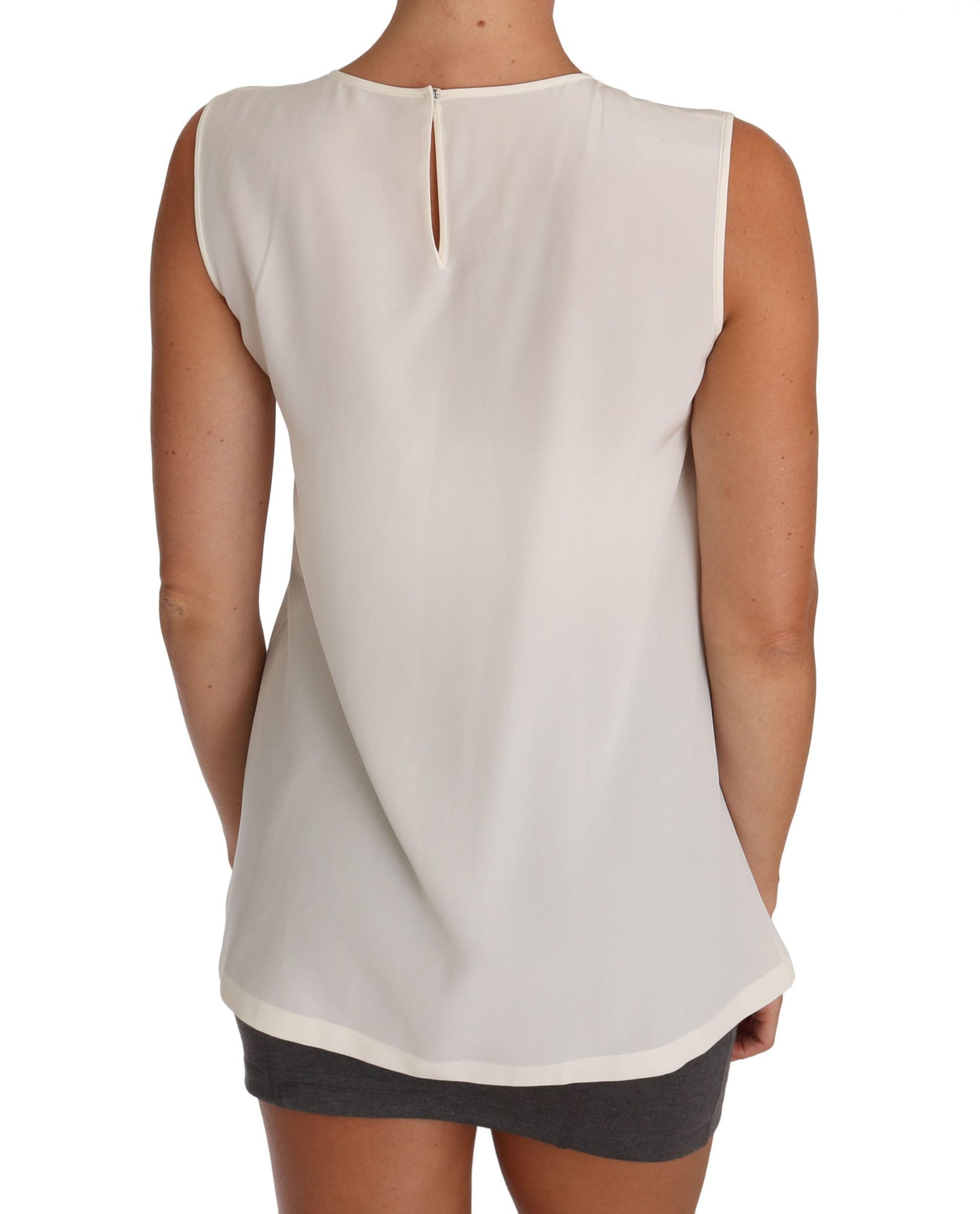 Dolce & Gabbana Weißes Seiden-T-Shirt mit Kristall-Pailletten