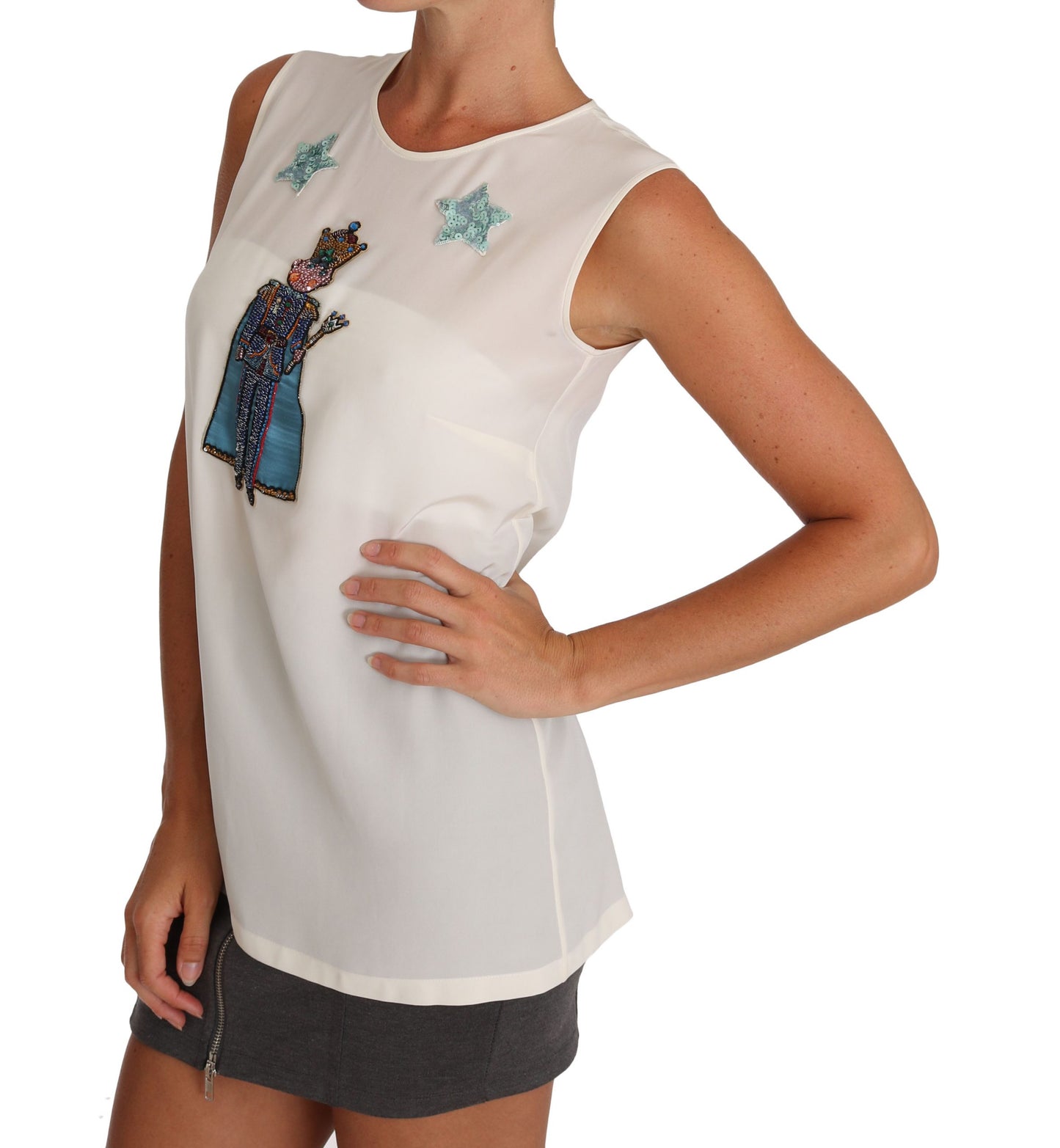 Dolce & Gabbana Weißes Seiden-T-Shirt mit Kristall-Pailletten