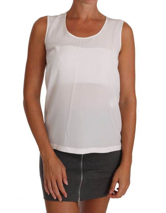 Dolce & Gabbana – Weißes, ärmelloses A-Linien-Bluse-T-Shirt-Oberteil aus Seide