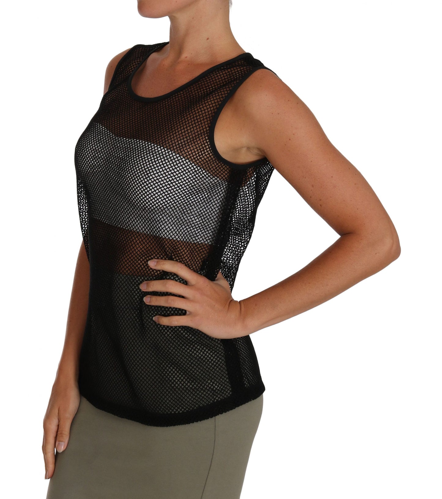 T-shirt chemisier transparent en maille noire Dolce & Gabbana