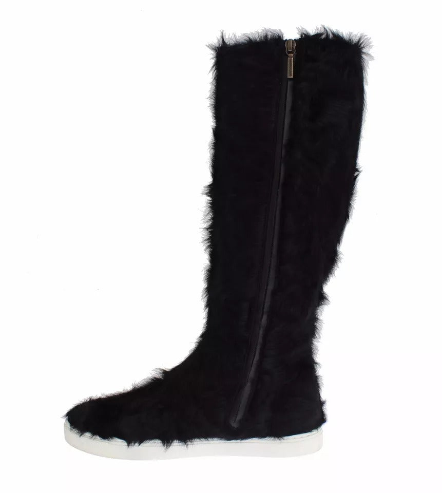 Dolce & Gabbana Schwarze Xiangao Lammfell-Lederstiefel