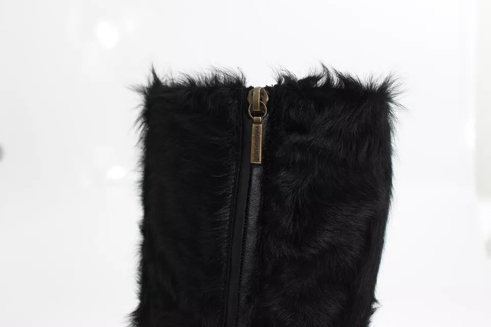 Dolce & Gabbana Schwarze Xiangao Lammfell-Lederstiefel