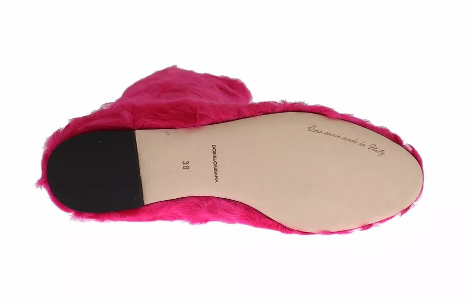 Bottes plates en cuir et fourrure d'agneau rose Dolce & Gabbana