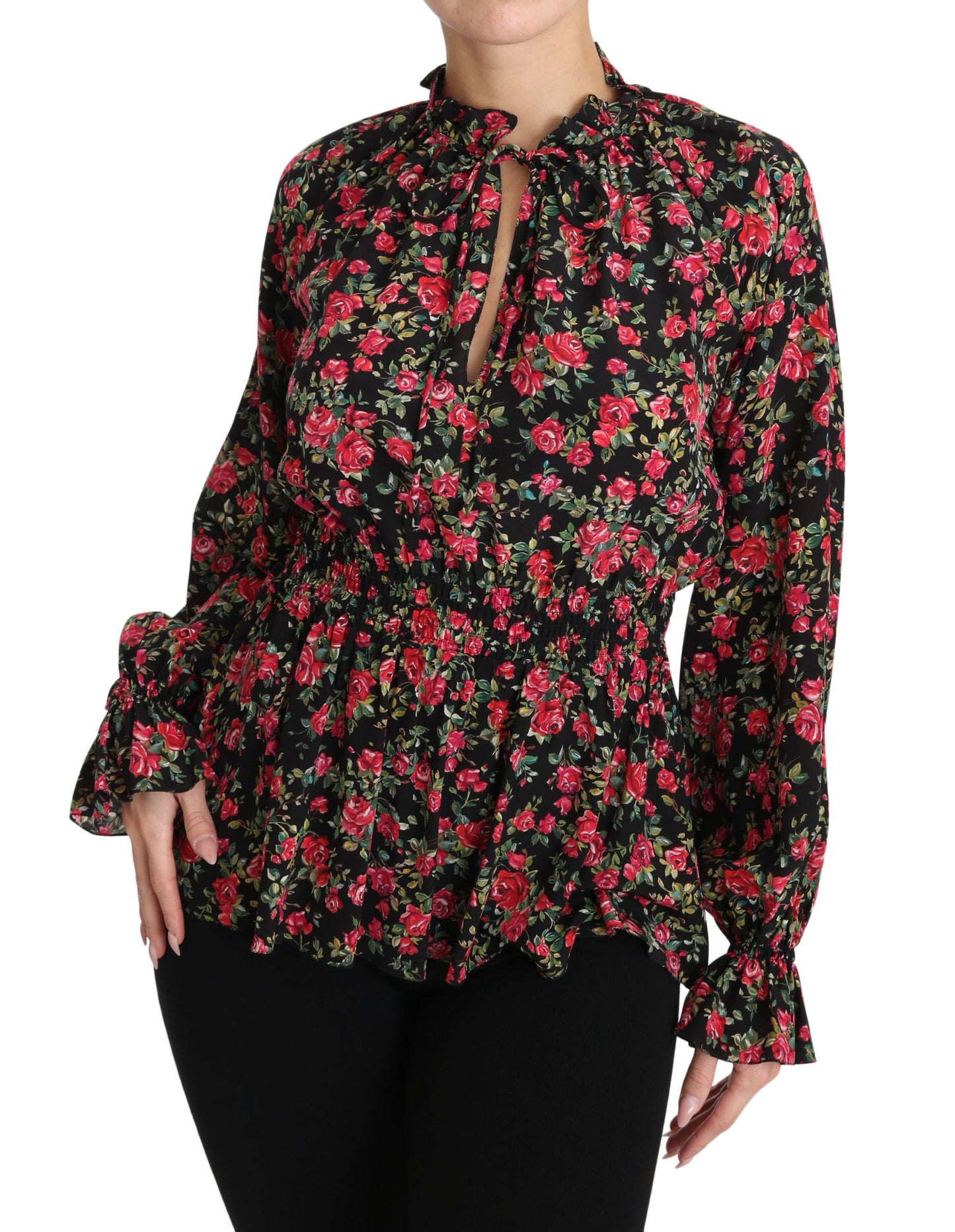 Chemisier à imprimé floral rose noir Dolce & Gabbana