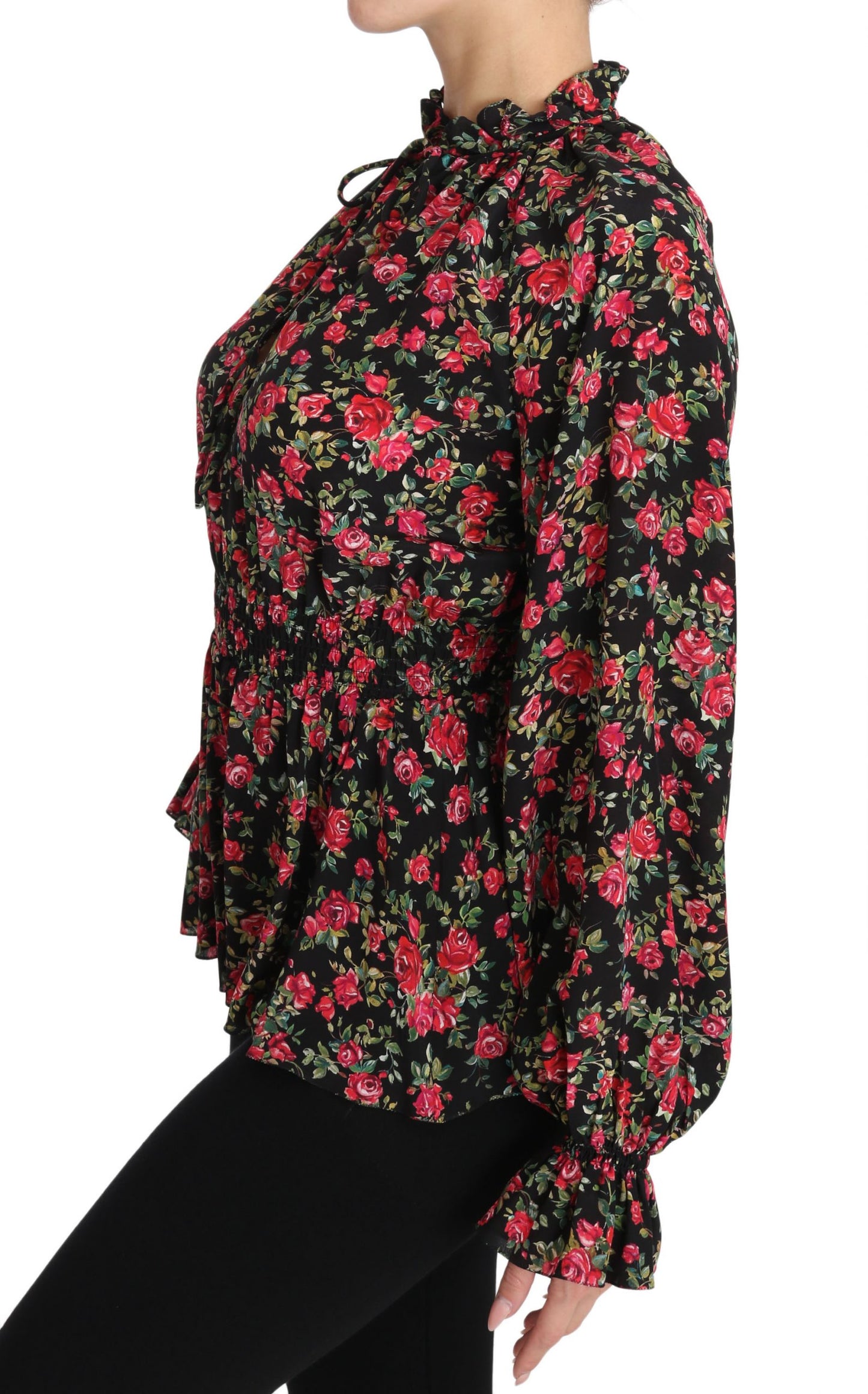 Chemisier à imprimé floral rose noir Dolce & Gabbana