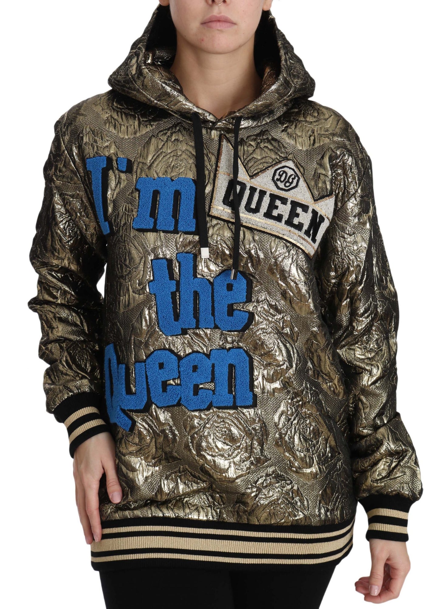 Dolce & Gabbana – „Im The Queen“-Sweatshirt-Hoodie aus Jacquard in Gold