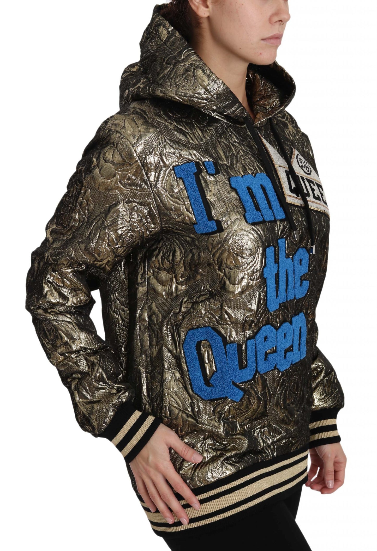Dolce & Gabbana – „Im The Queen“-Sweatshirt-Hoodie aus Jacquard in Gold