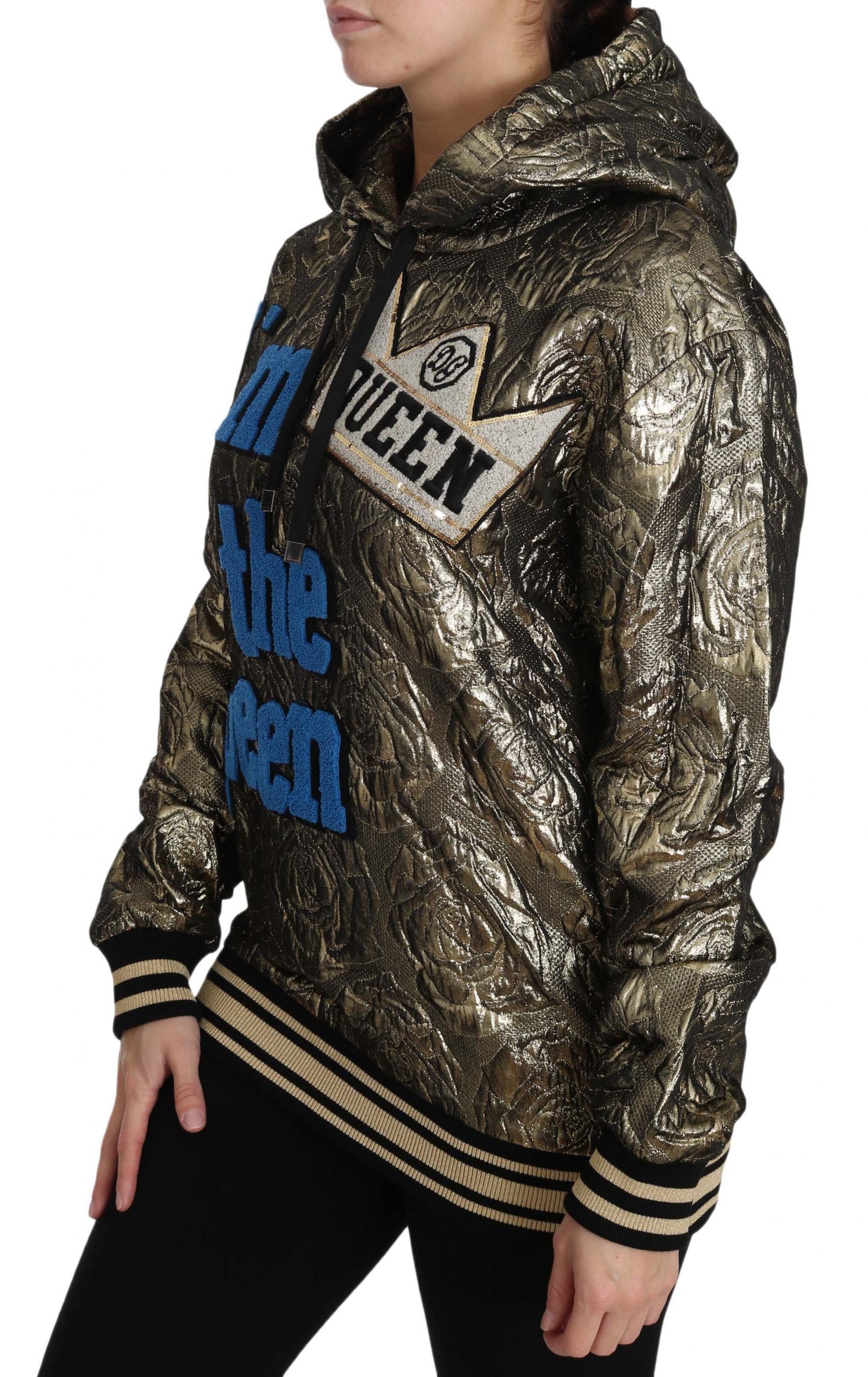 Dolce & Gabbana – „Im The Queen“-Sweatshirt-Hoodie aus Jacquard in Gold