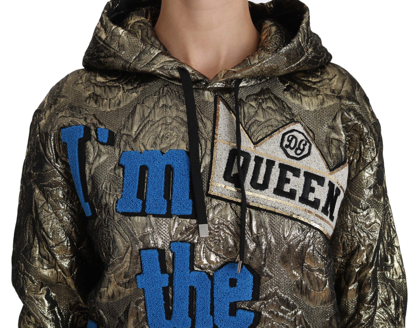 Dolce & Gabbana – „Im The Queen“-Sweatshirt-Hoodie aus Jacquard in Gold