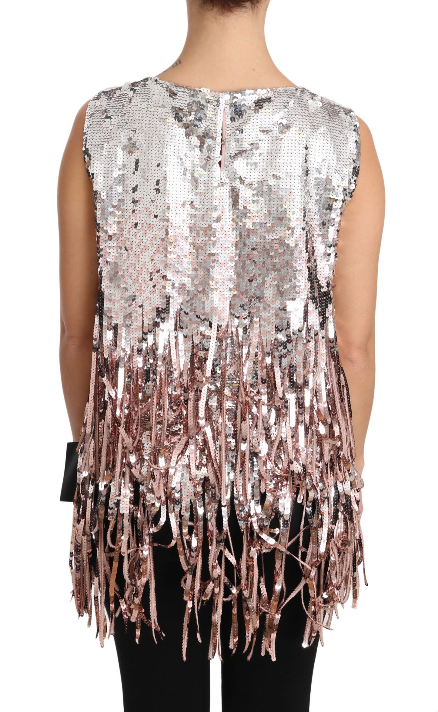 Débardeur à franges pailletées rose doré Dolce & Gabbana