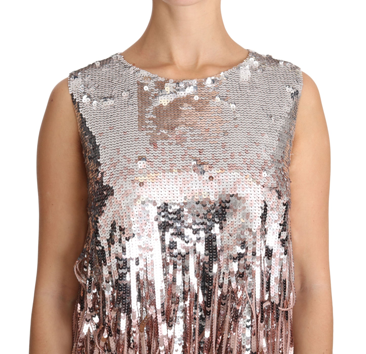 Débardeur à franges pailletées rose doré Dolce & Gabbana