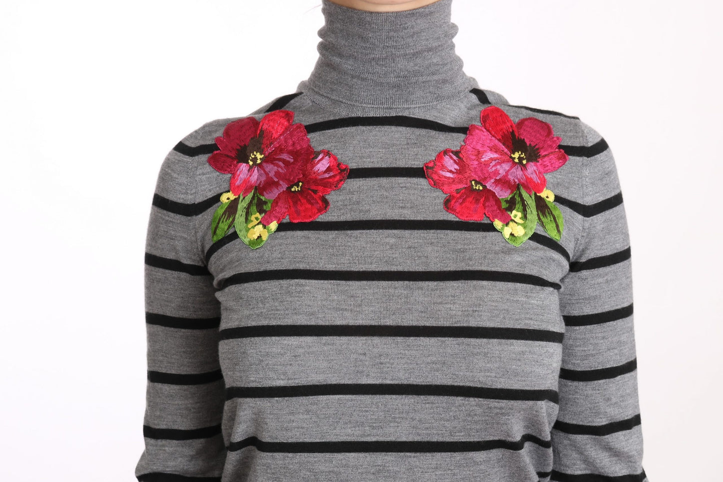 Pull col roulé en cachemire et soie gris Dolce & Gabbana