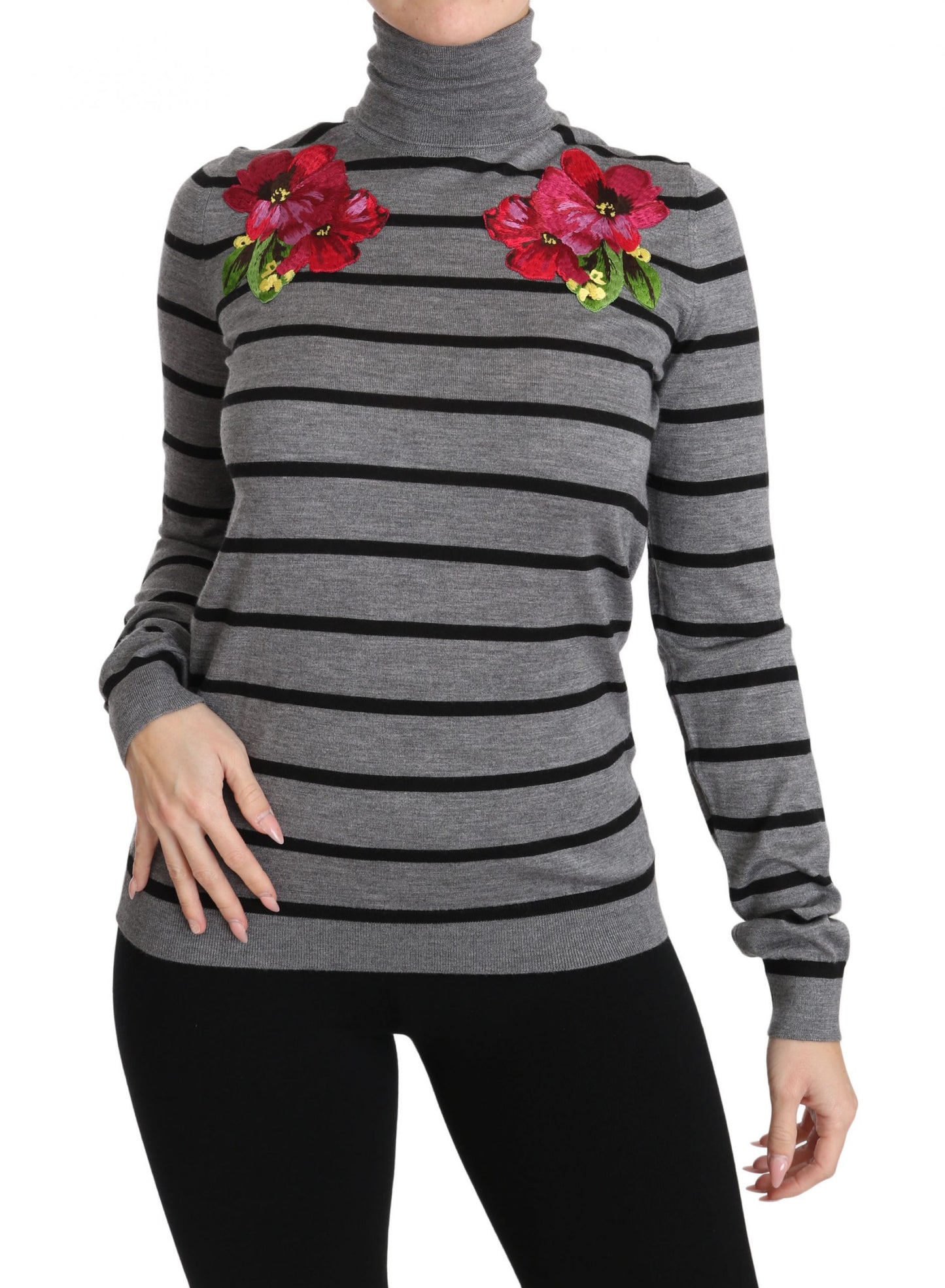 Pull col roulé en cachemire et soie gris Dolce & Gabbana