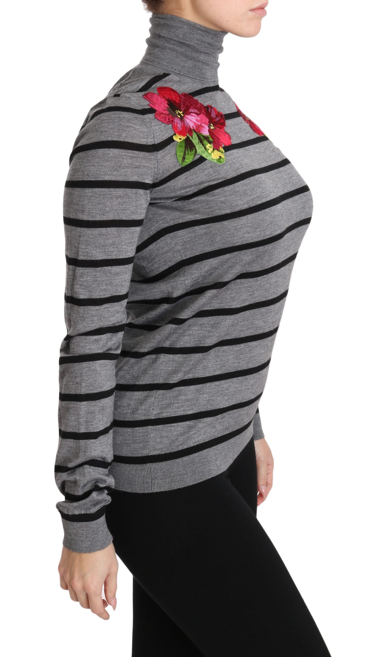 Pull col roulé en cachemire et soie gris Dolce & Gabbana