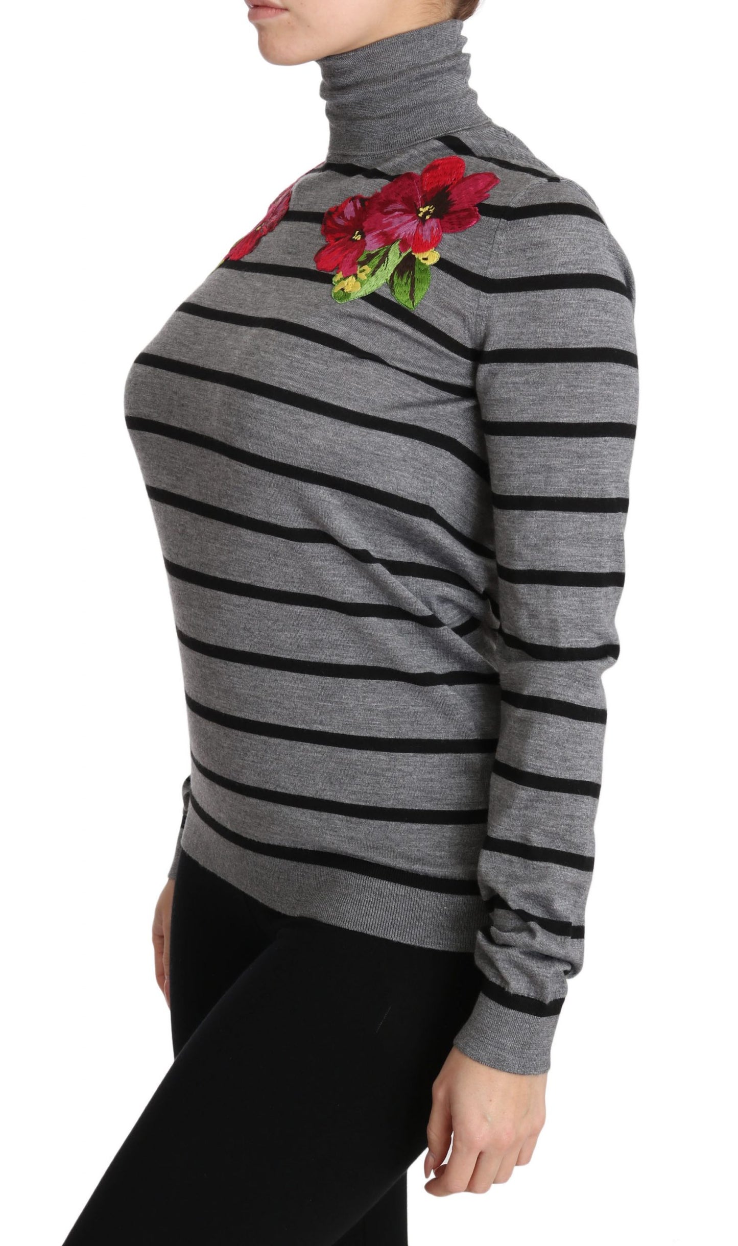 Pull col roulé en cachemire et soie gris Dolce & Gabbana