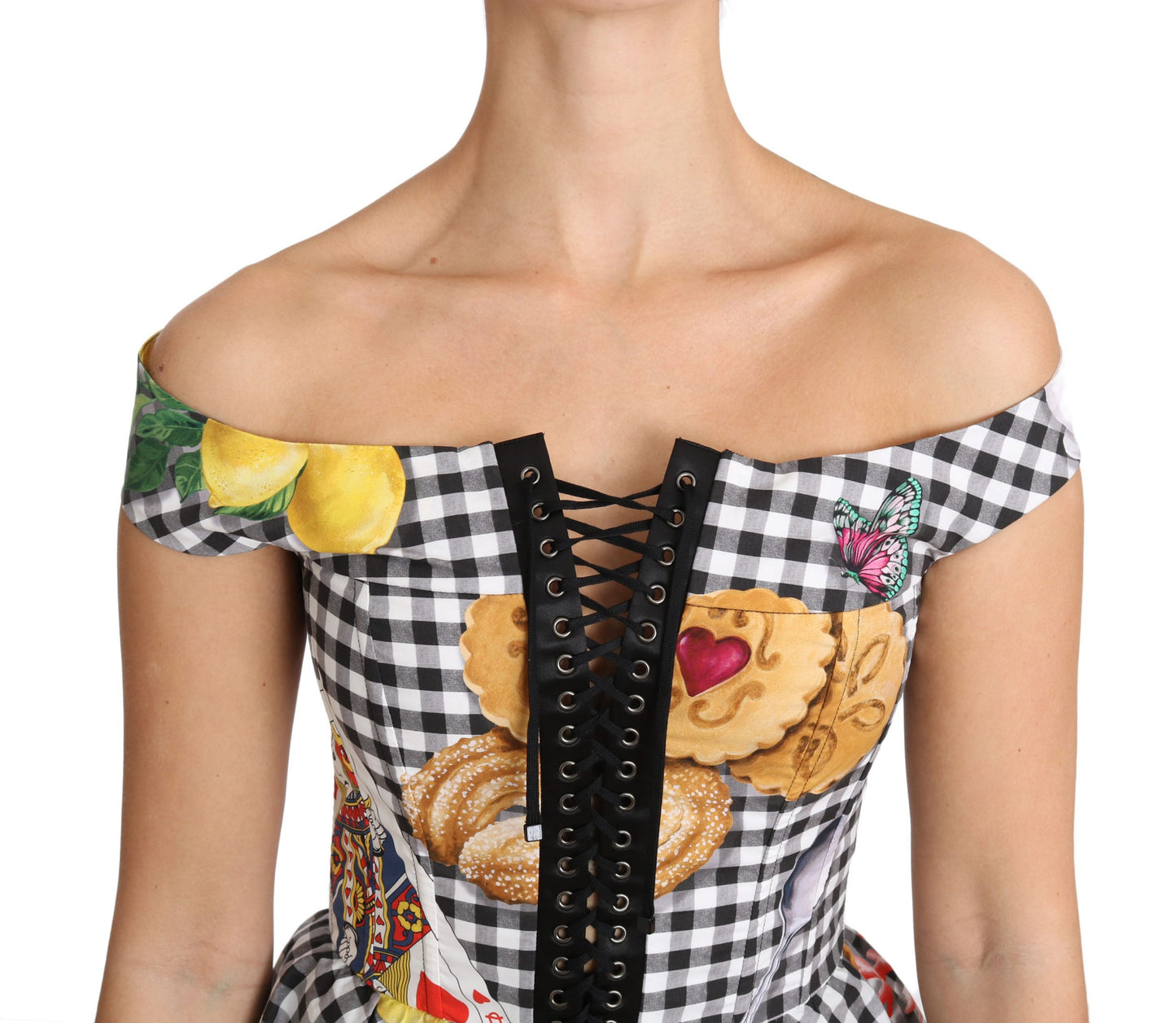 Chemisier corset noir et blanc Dolce & Gabbana, haut à carreaux citron Sicile