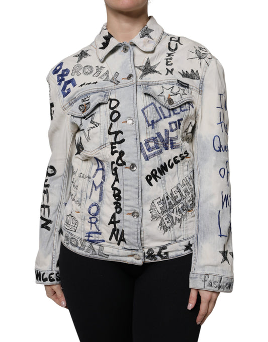 Veste en jean boutonnée bleu clair à motif graffiti Dolce & Gabbana