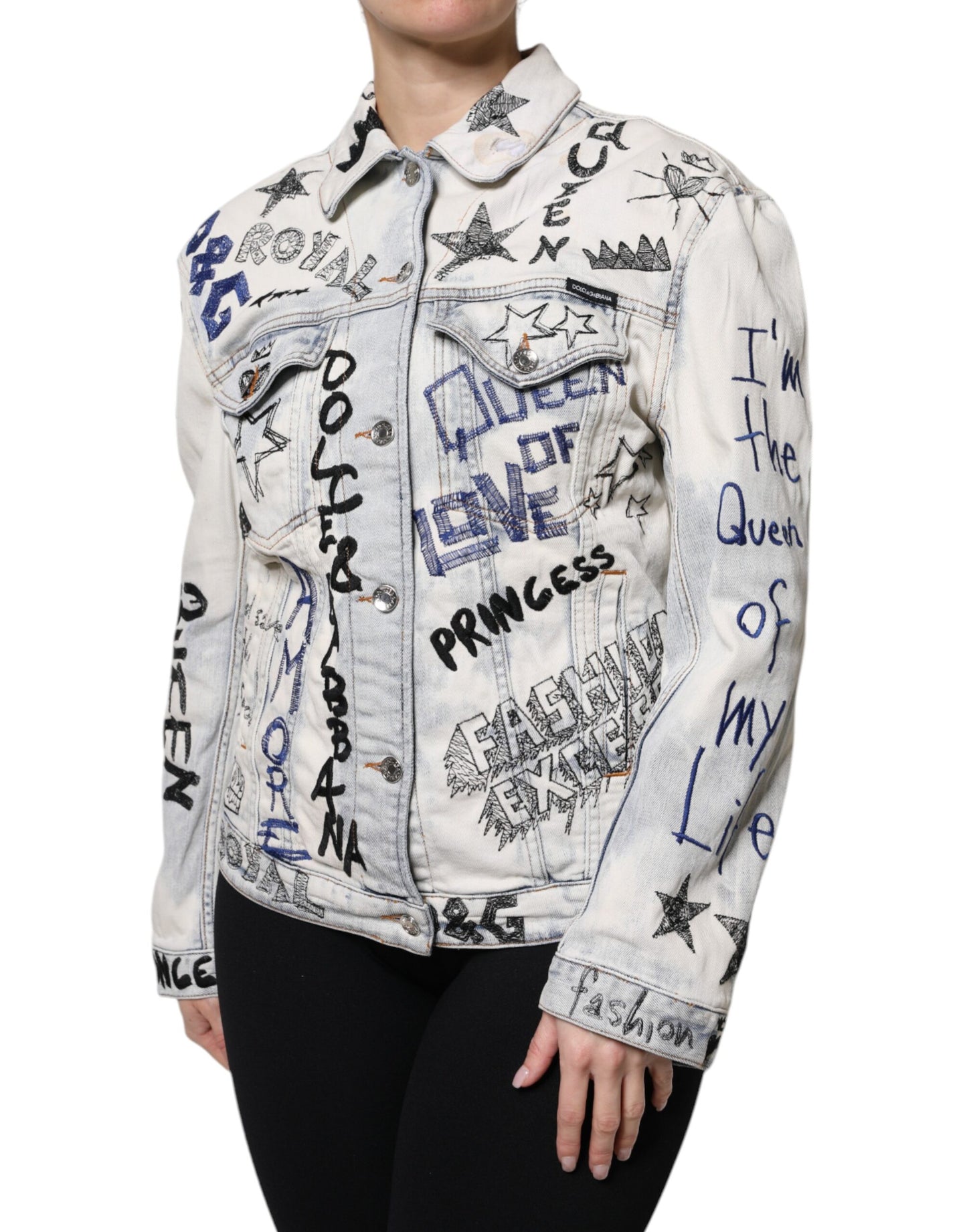 Veste en jean boutonnée bleu clair à motif graffiti Dolce & Gabbana
