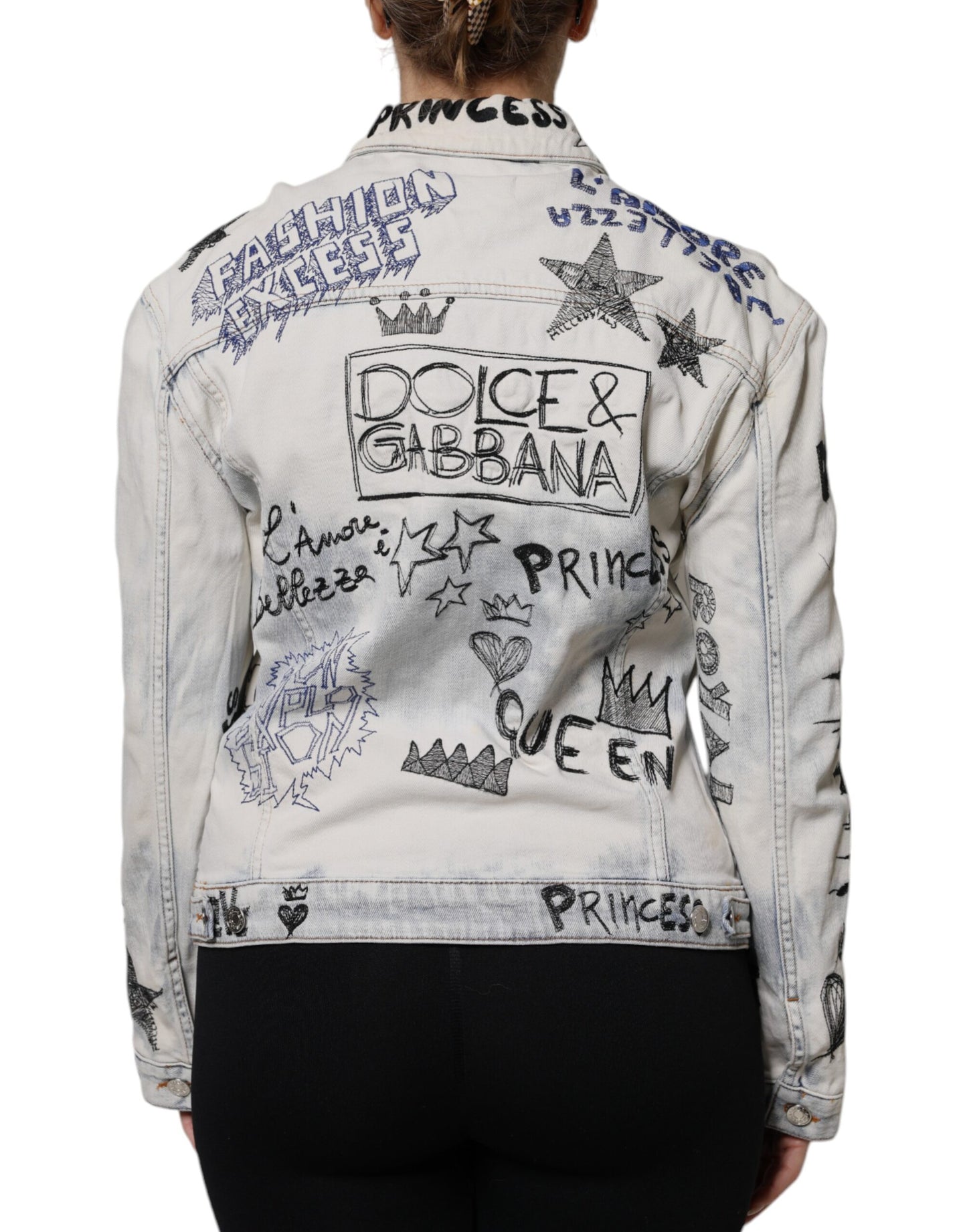Veste en jean boutonnée bleu clair à motif graffiti Dolce & Gabbana