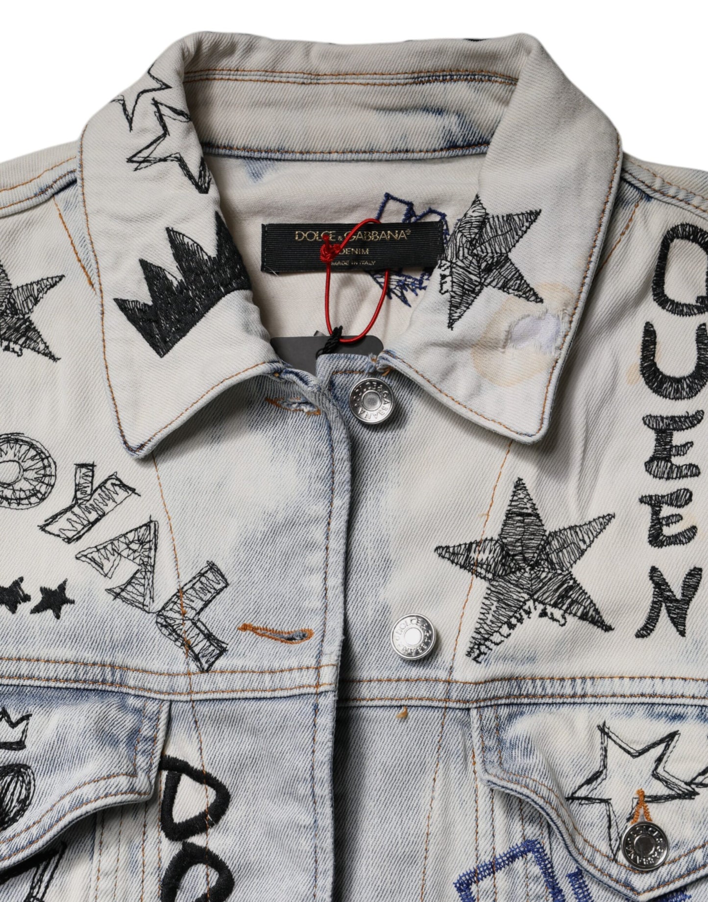 Veste en jean boutonnée bleu clair à motif graffiti Dolce & Gabbana