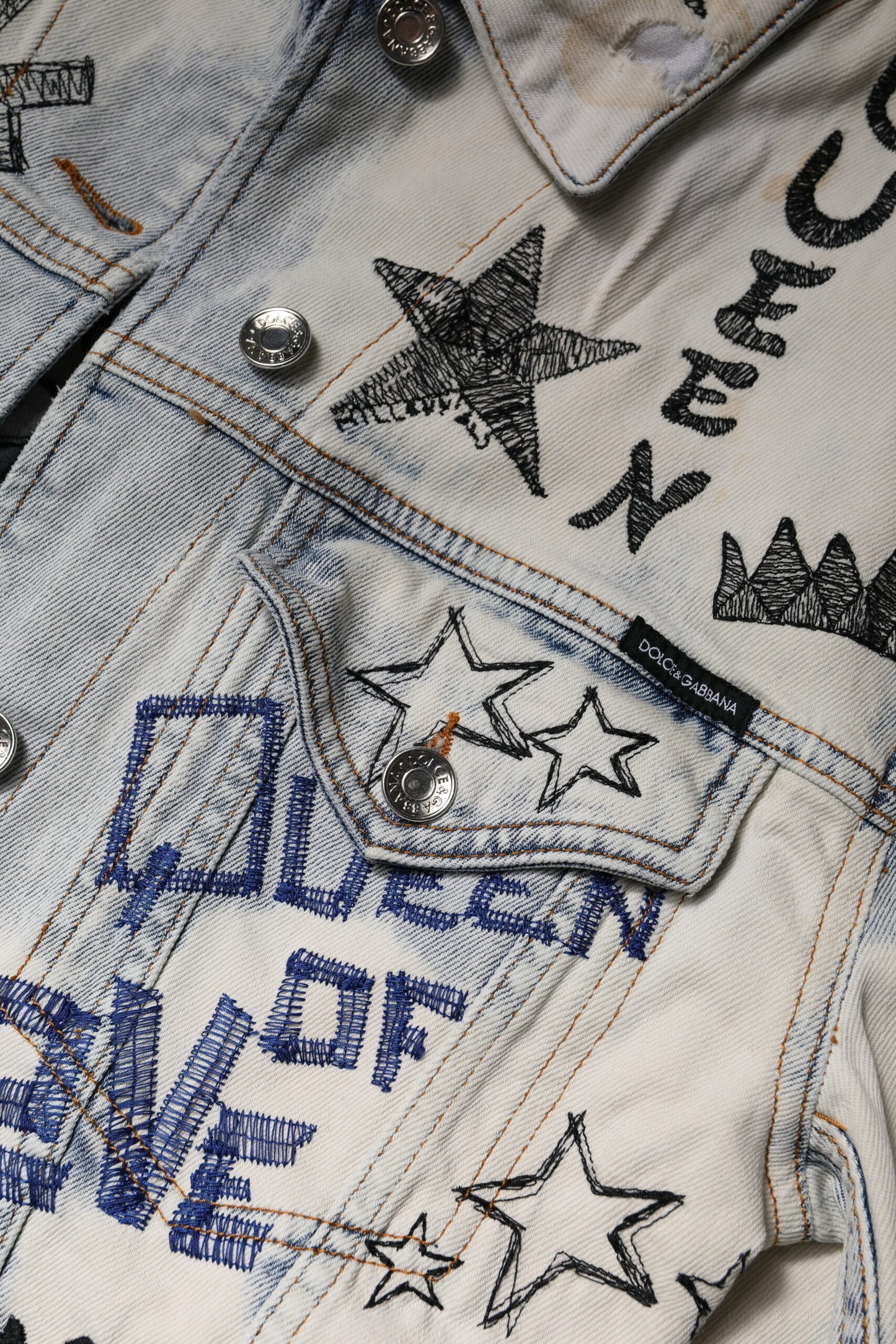Veste en jean boutonnée bleu clair à motif graffiti Dolce & Gabbana