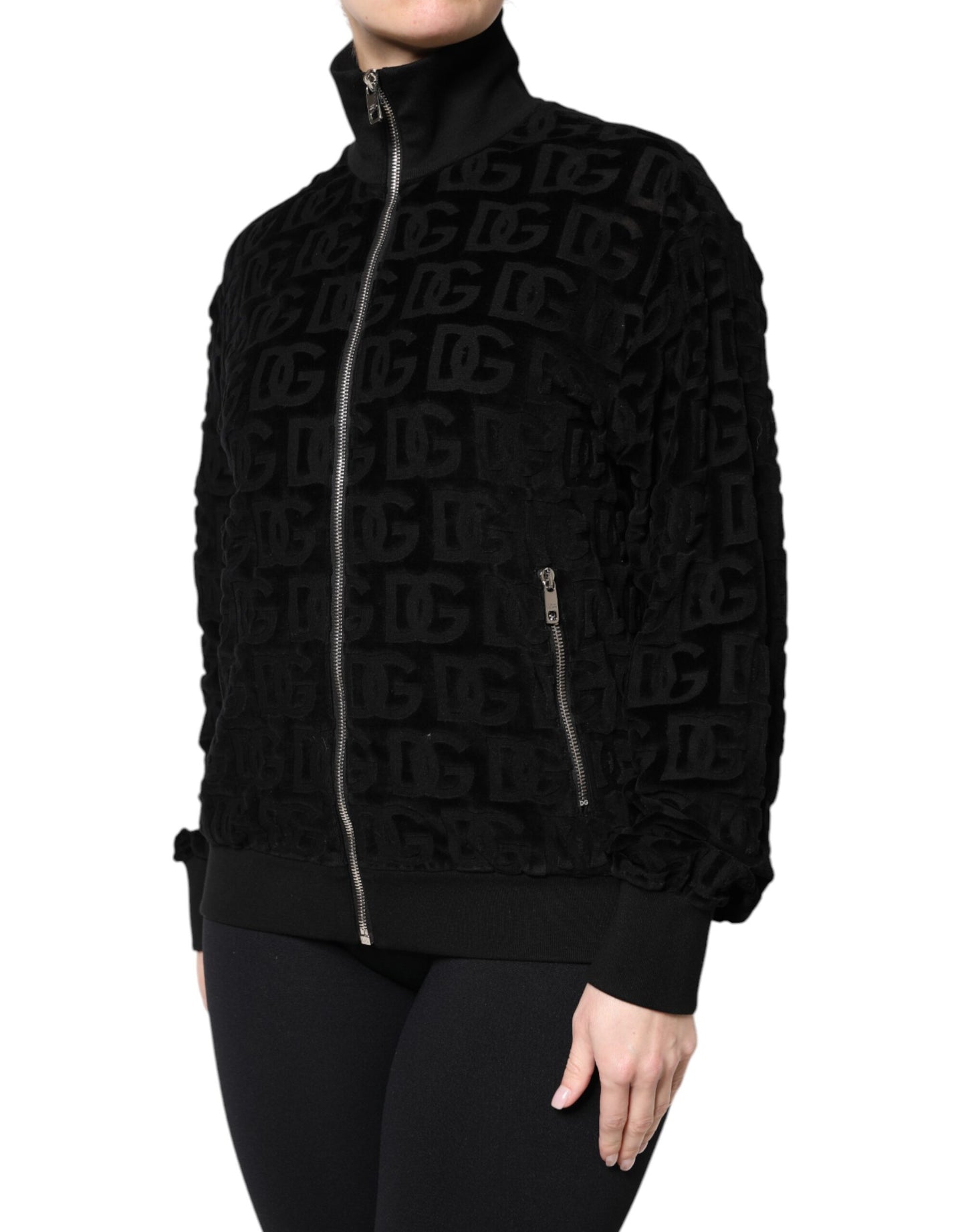 Veste bomber zippée noire à logo monogramme Dolce & Gabbana