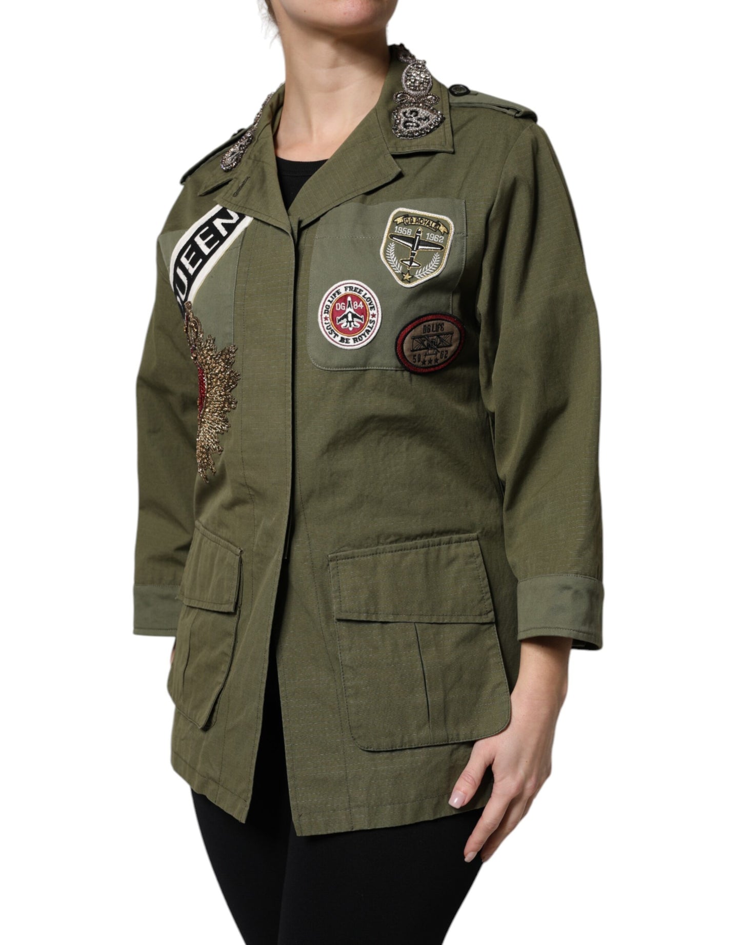 Dolce & Gabbana Veste-manteau à ornements vert militaire Queen