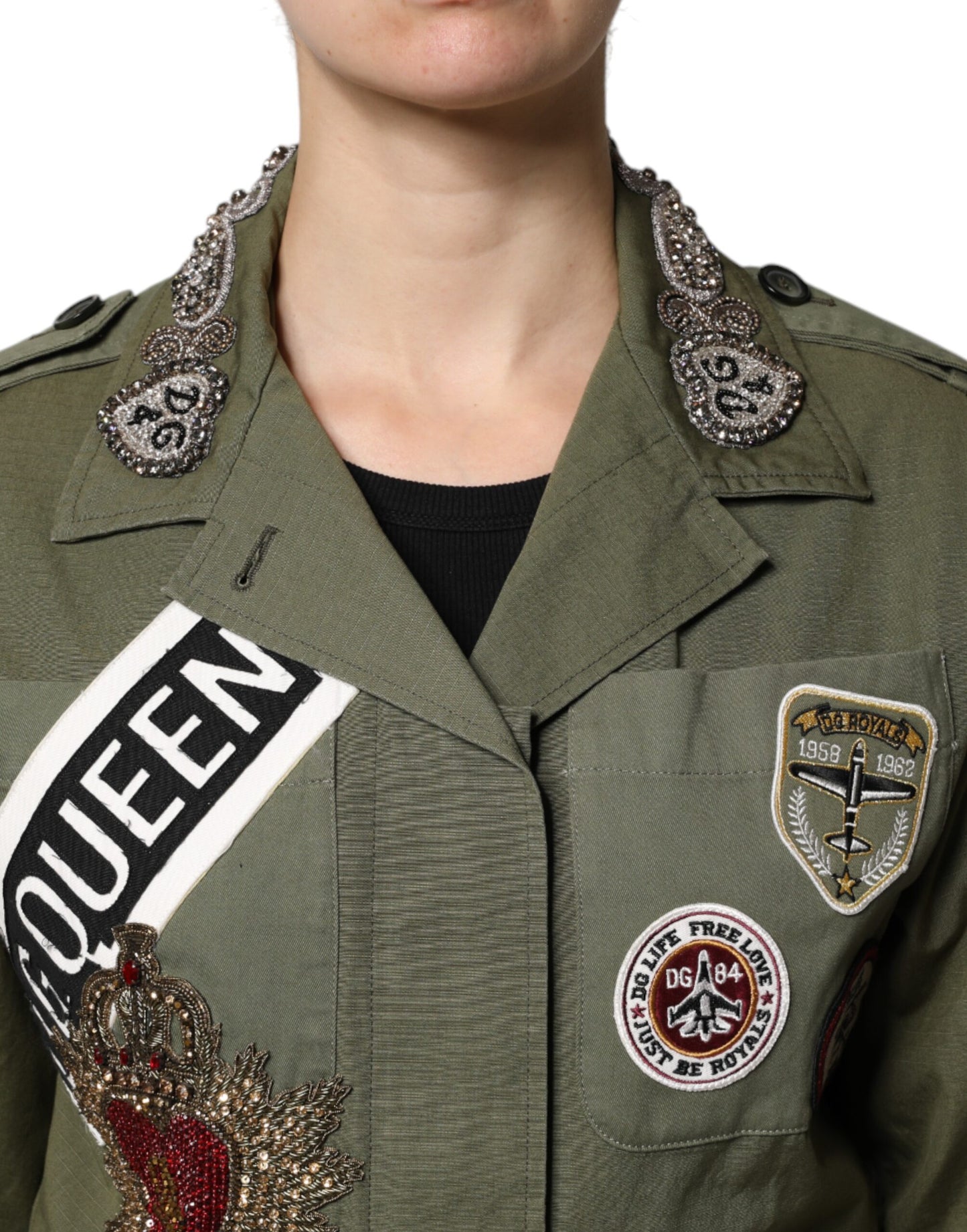 Dolce & Gabbana Veste-manteau à ornements vert militaire Queen