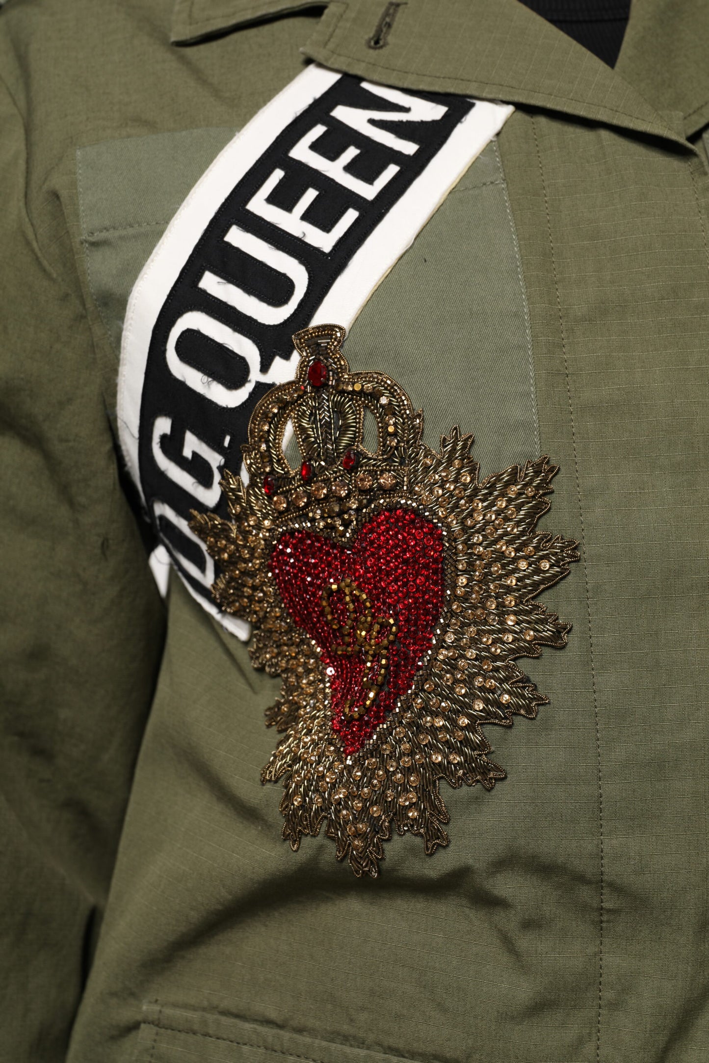 Dolce & Gabbana Veste-manteau à ornements vert militaire Queen
