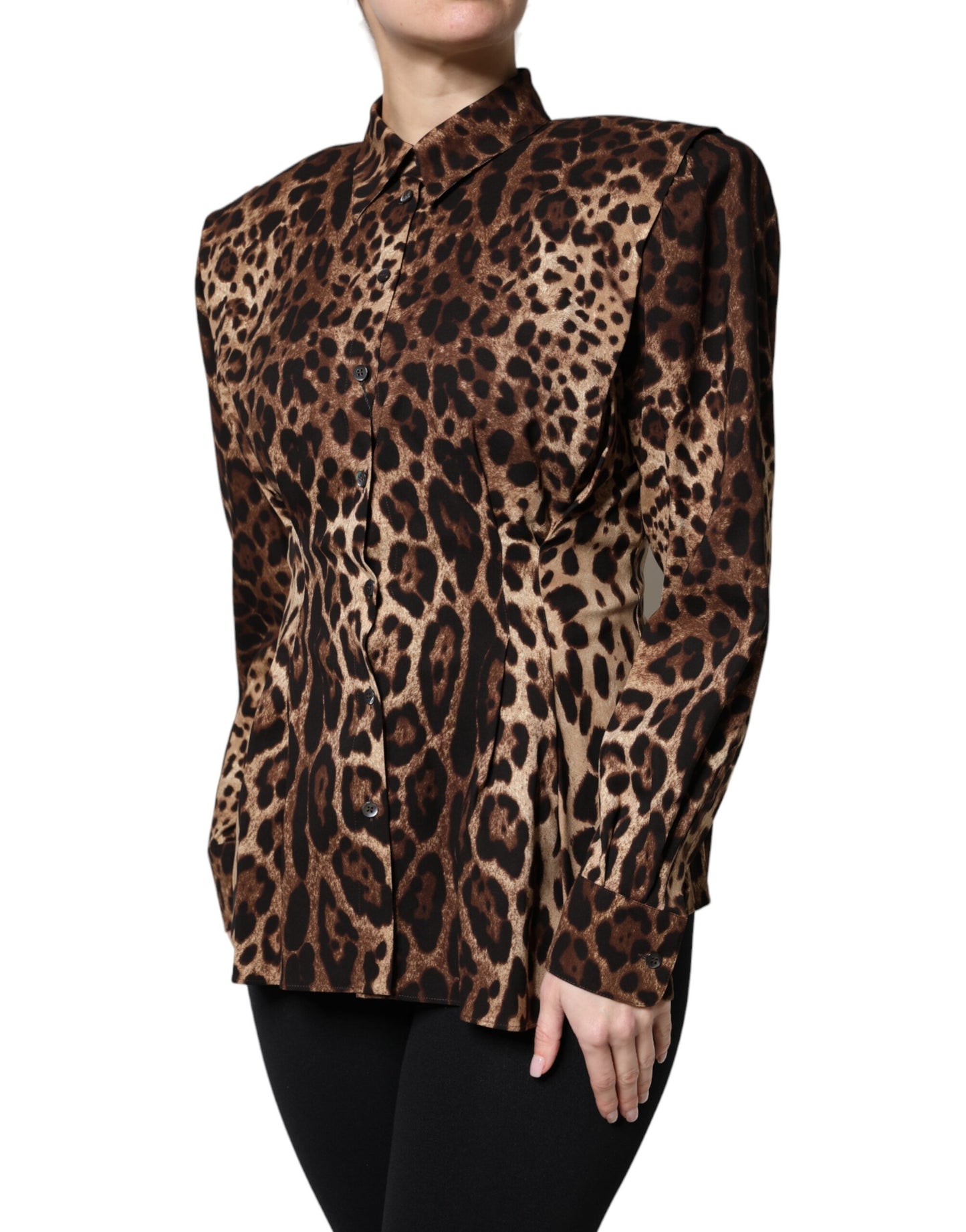 Dolce & Gabbana Manteau boutonné en soie marron léopard