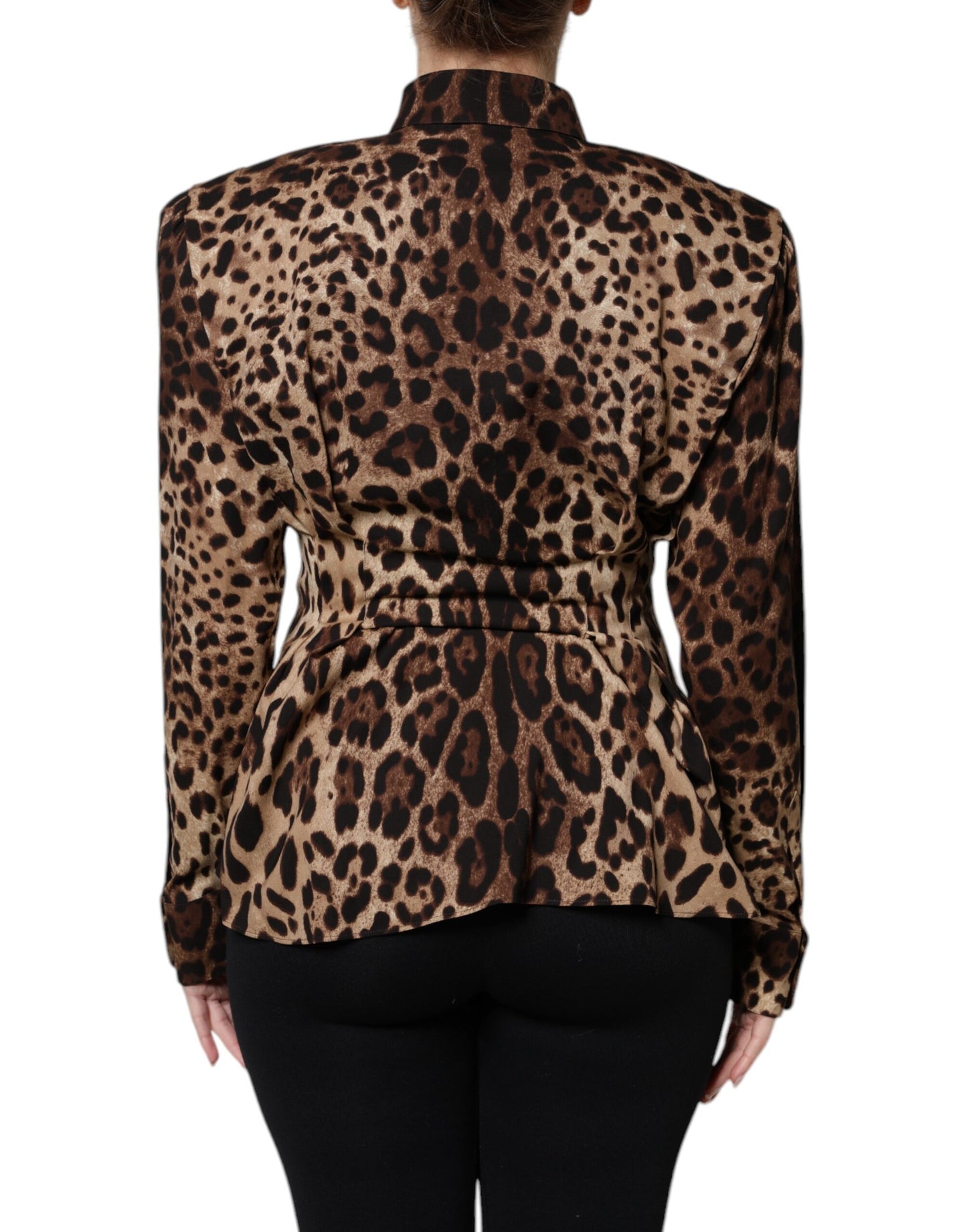 Dolce & Gabbana Manteau boutonné en soie marron léopard