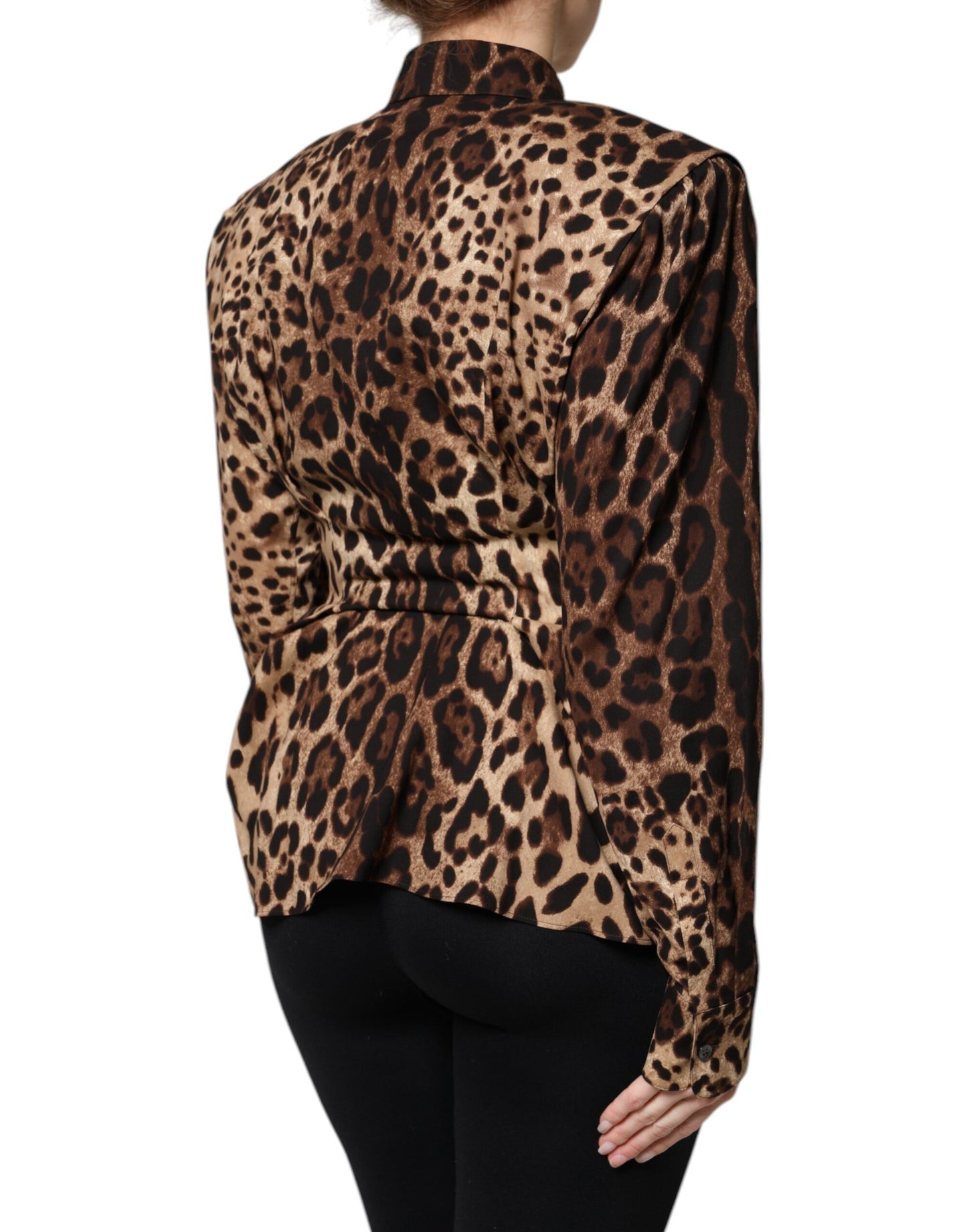 Dolce & Gabbana Manteau boutonné en soie marron léopard