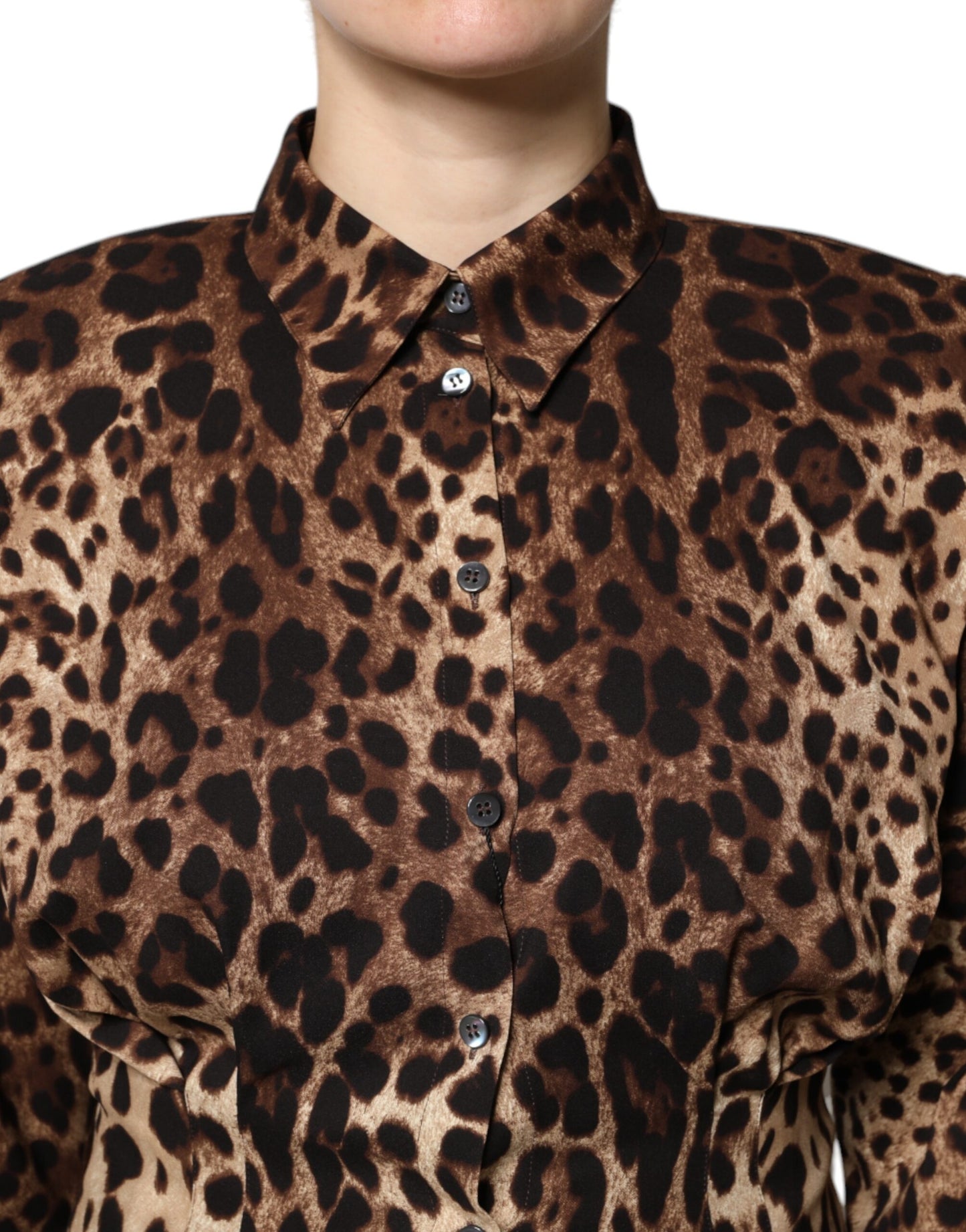 Dolce & Gabbana Manteau boutonné en soie marron léopard