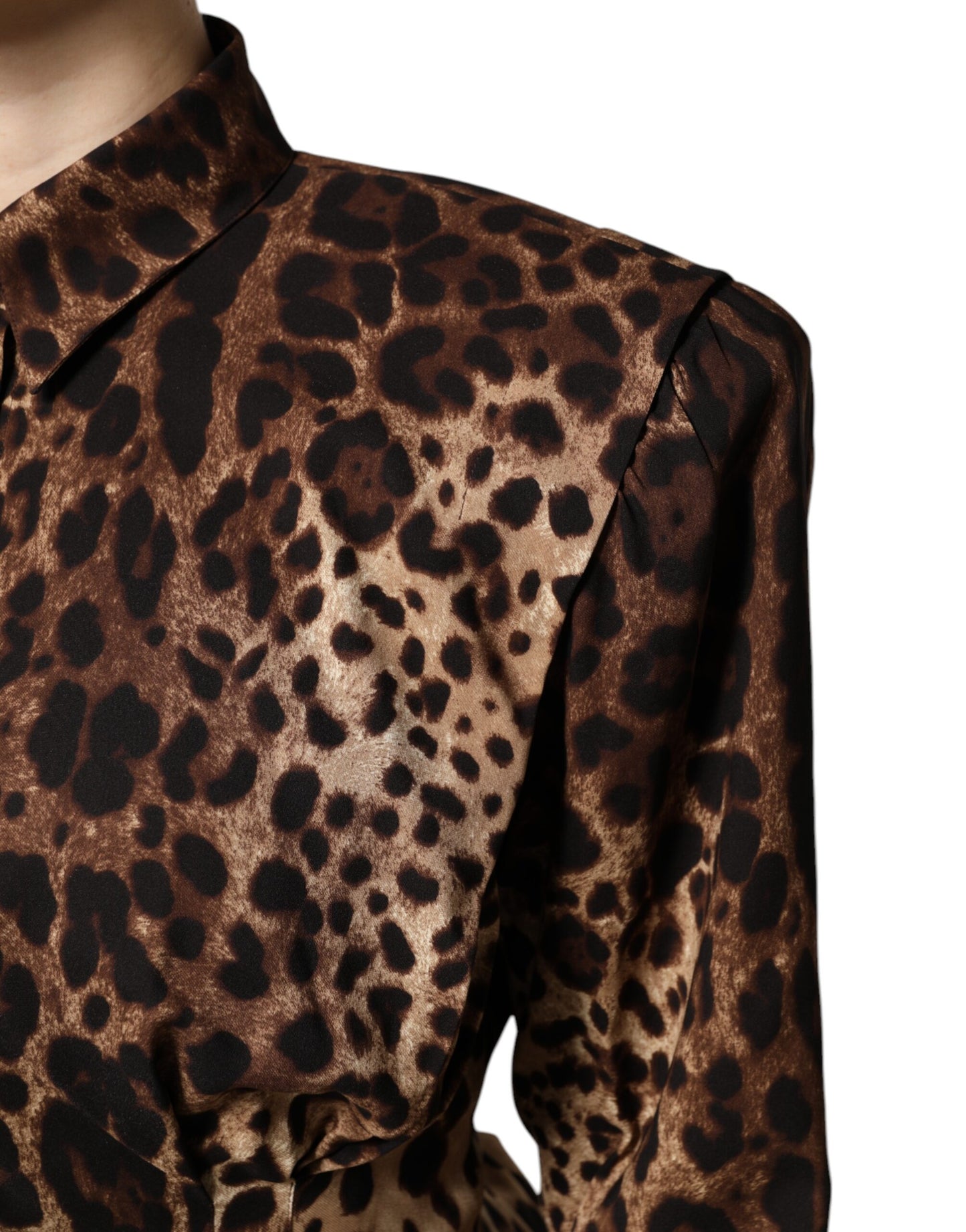 Dolce & Gabbana Manteau boutonné en soie marron léopard